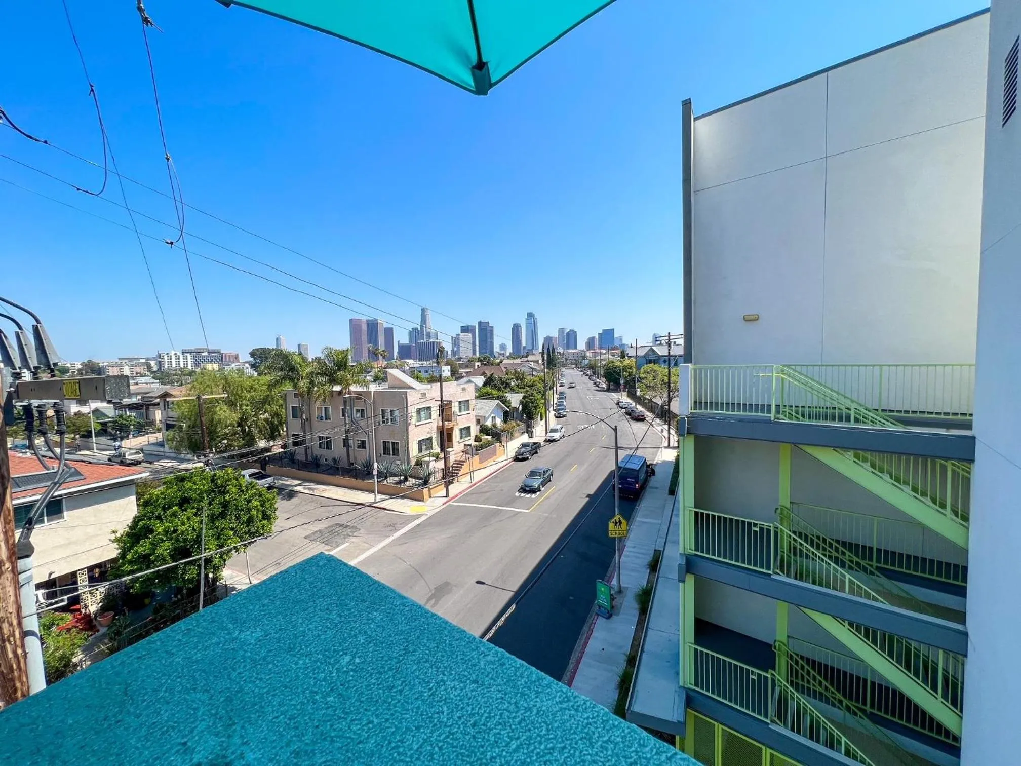Property building in Downtown Los Angeles Skyline balcony view Modern Penthouse