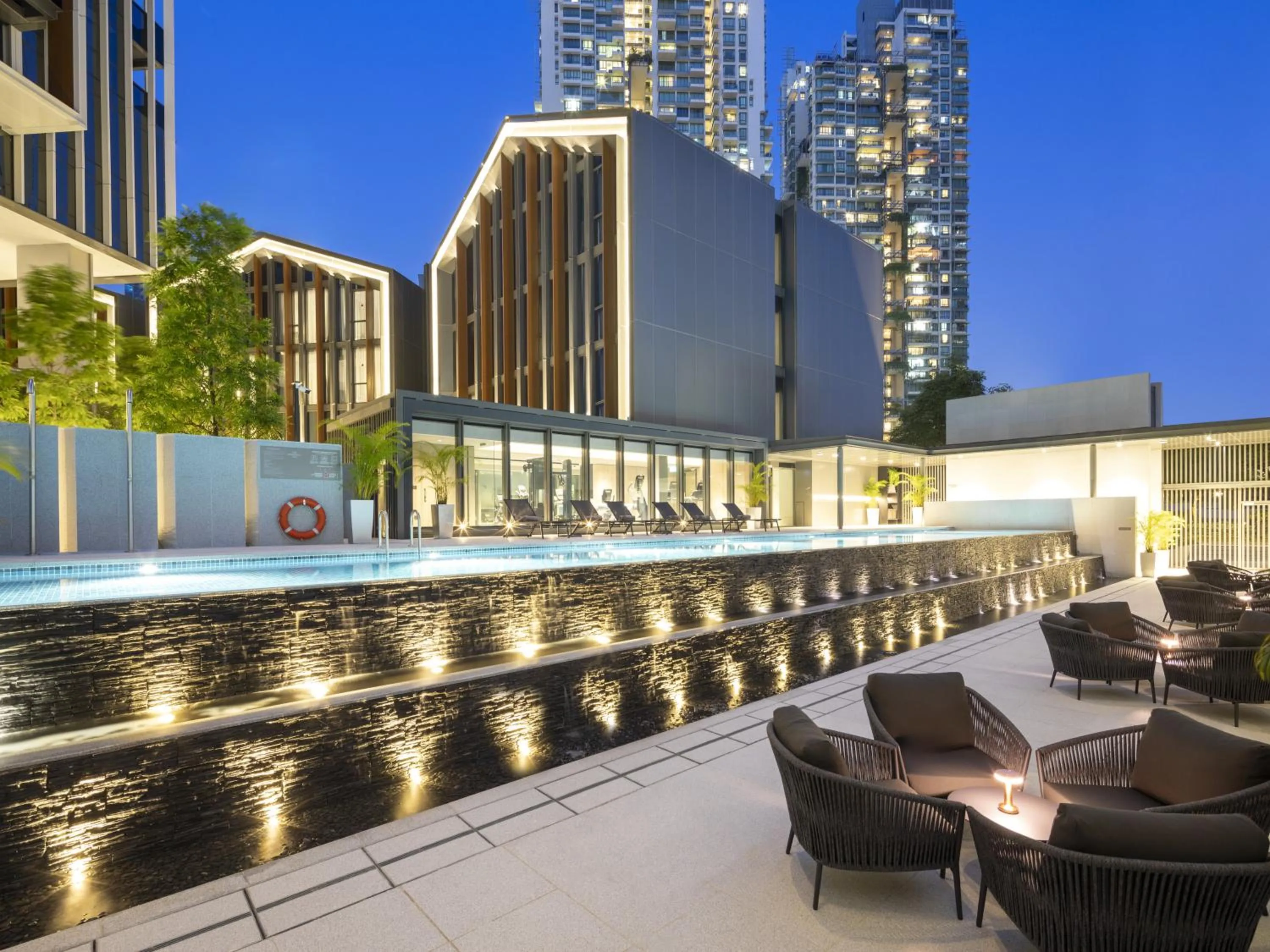 Seating area in Fraser Residence River Promenade, Singapore
