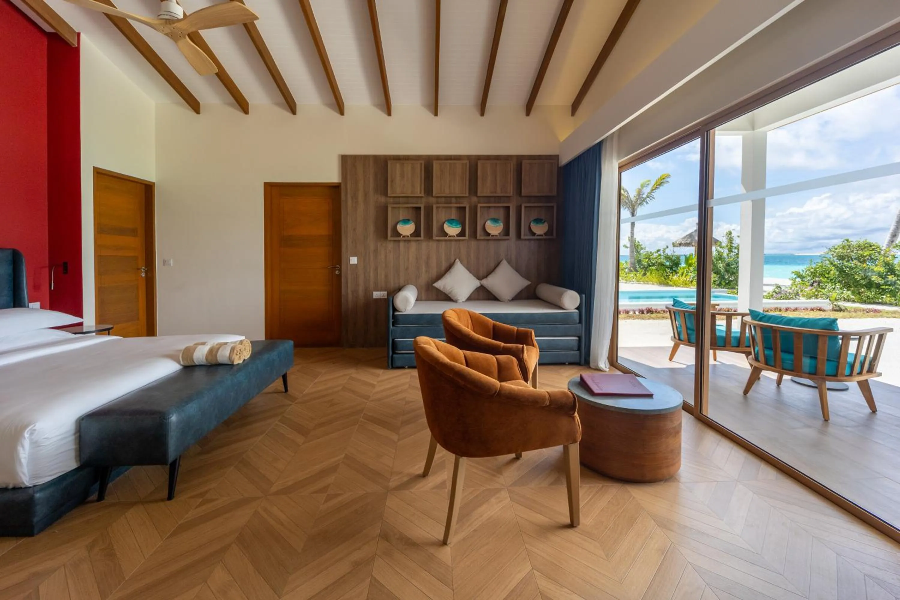 View (from property/room), Bed in Joy Island Maldives All Inclusive Resort