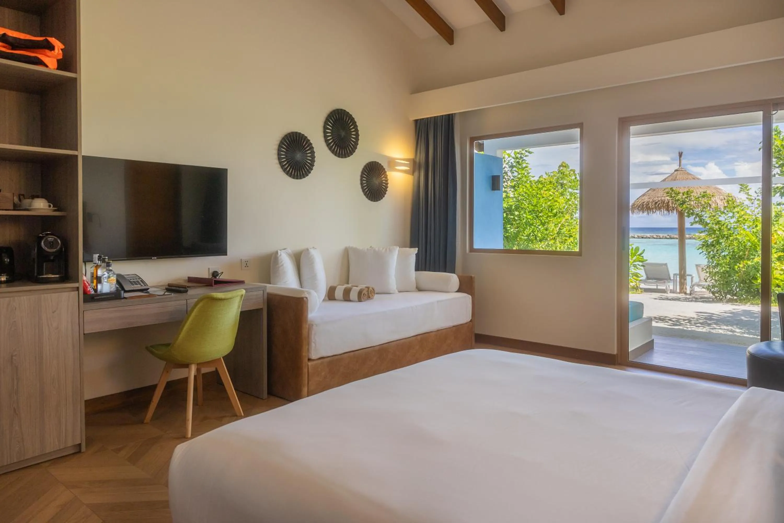 View (from property/room), Bed in Joy Island Maldives All Inclusive Resort