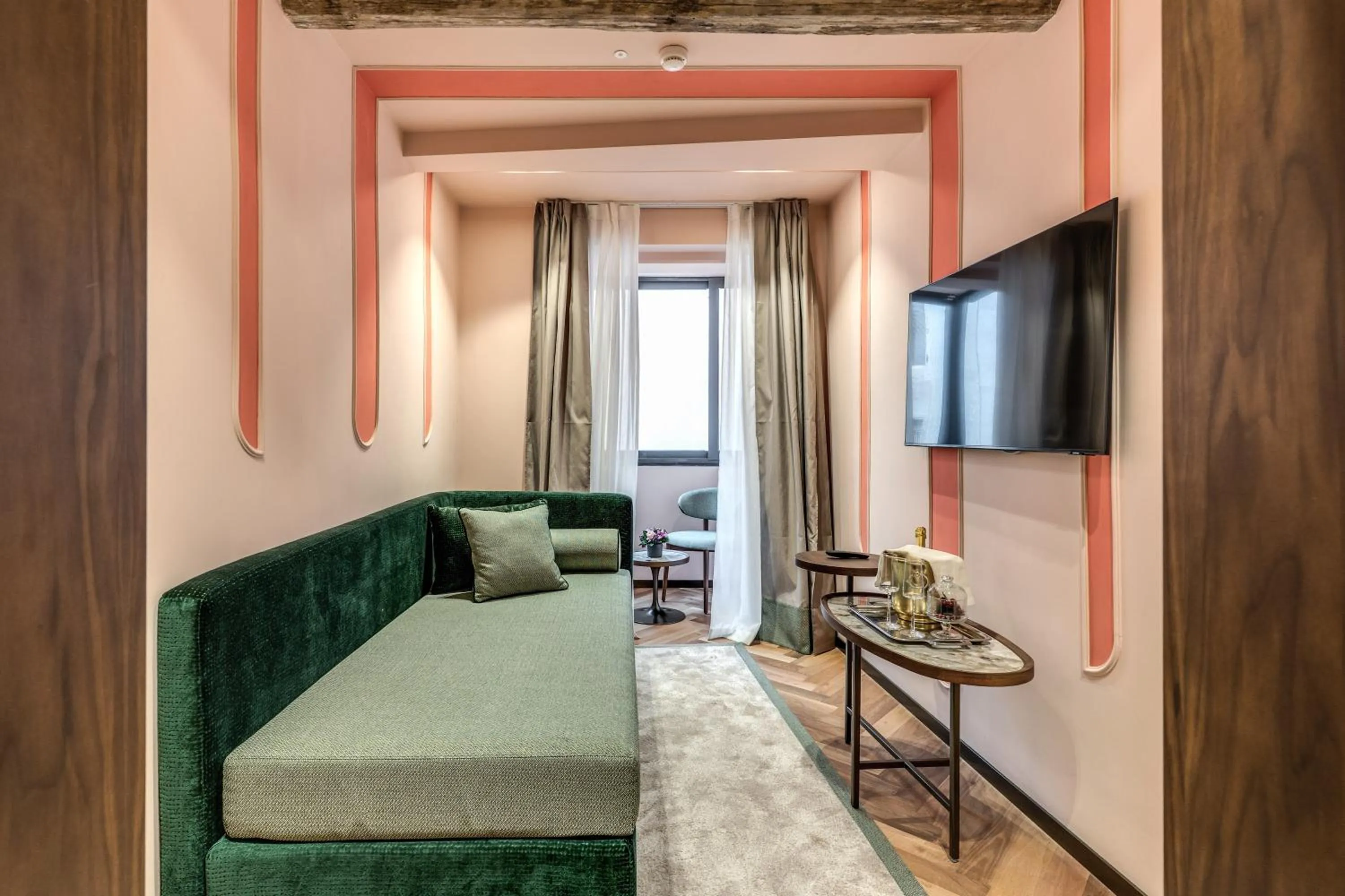 Seating area, Bed in THE STEPS Hotel - by Eitch Collection