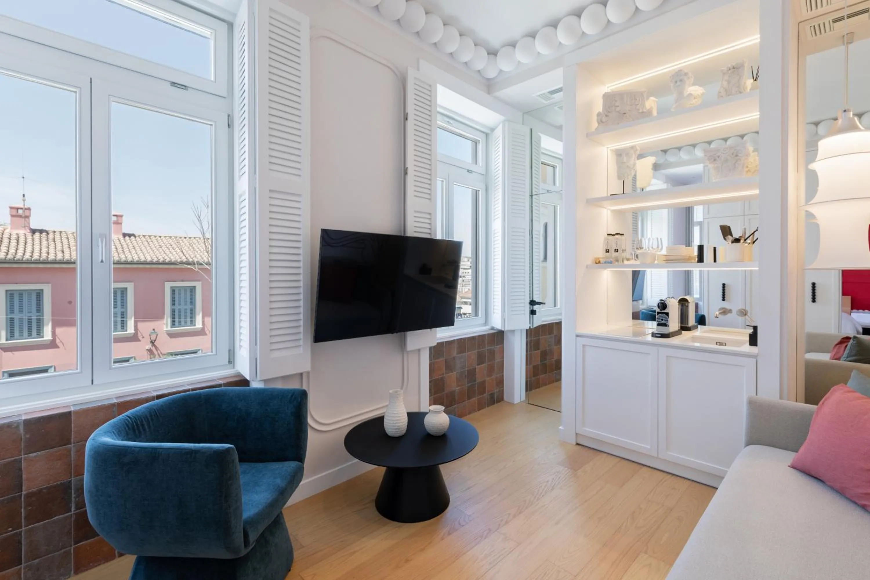 Seating area in Agora Suites