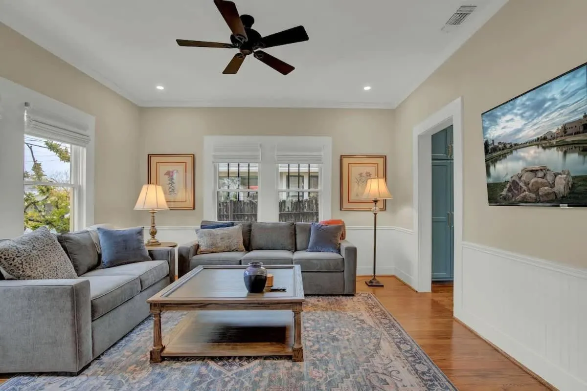 Living room in Charming Craftsman Home!-2 BLKS from Main St!