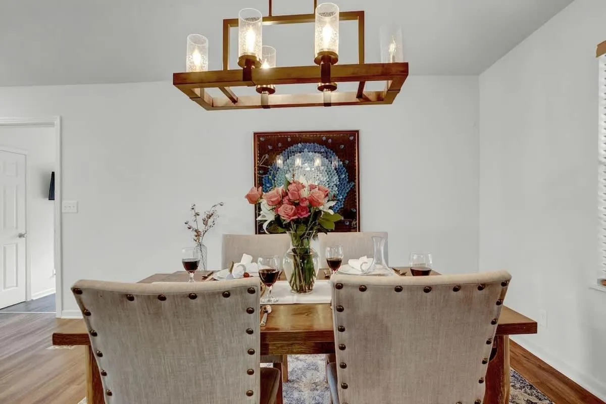 Dining area in Gorgeous Bluebonnet House with Deck and Fire Pit
