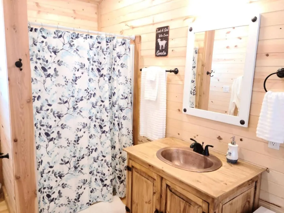 Bathroom in Stunning Cabin Right on Main St!