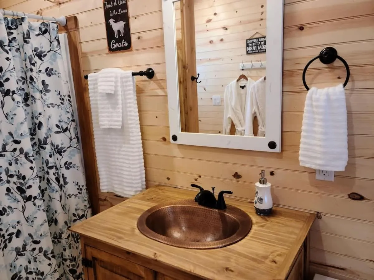 Bathroom in Stunning Cabin Right on Main St!