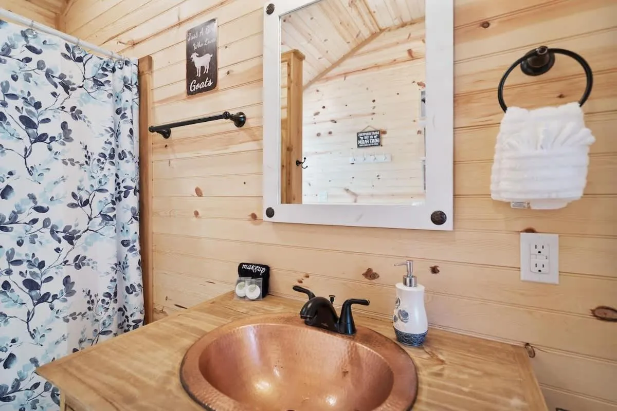 Bathroom in Stunning Cabin Right on Main St!