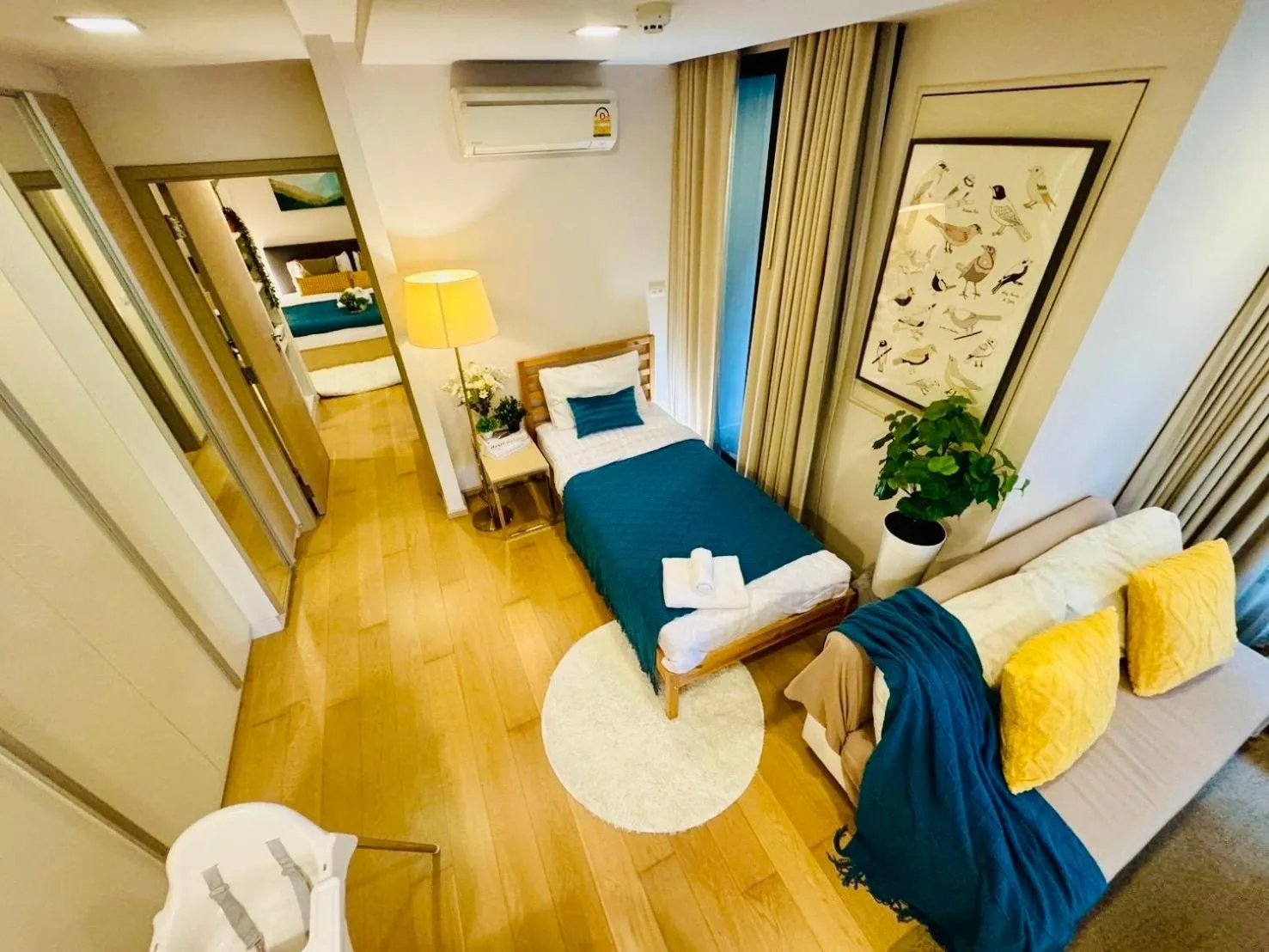 Bed in Cozy Spacious 1BR 2Bed GardenView 500m BTS Thonglo, Samitivej, SKV49, Rooftop Pool, Fast 500mbps wifi