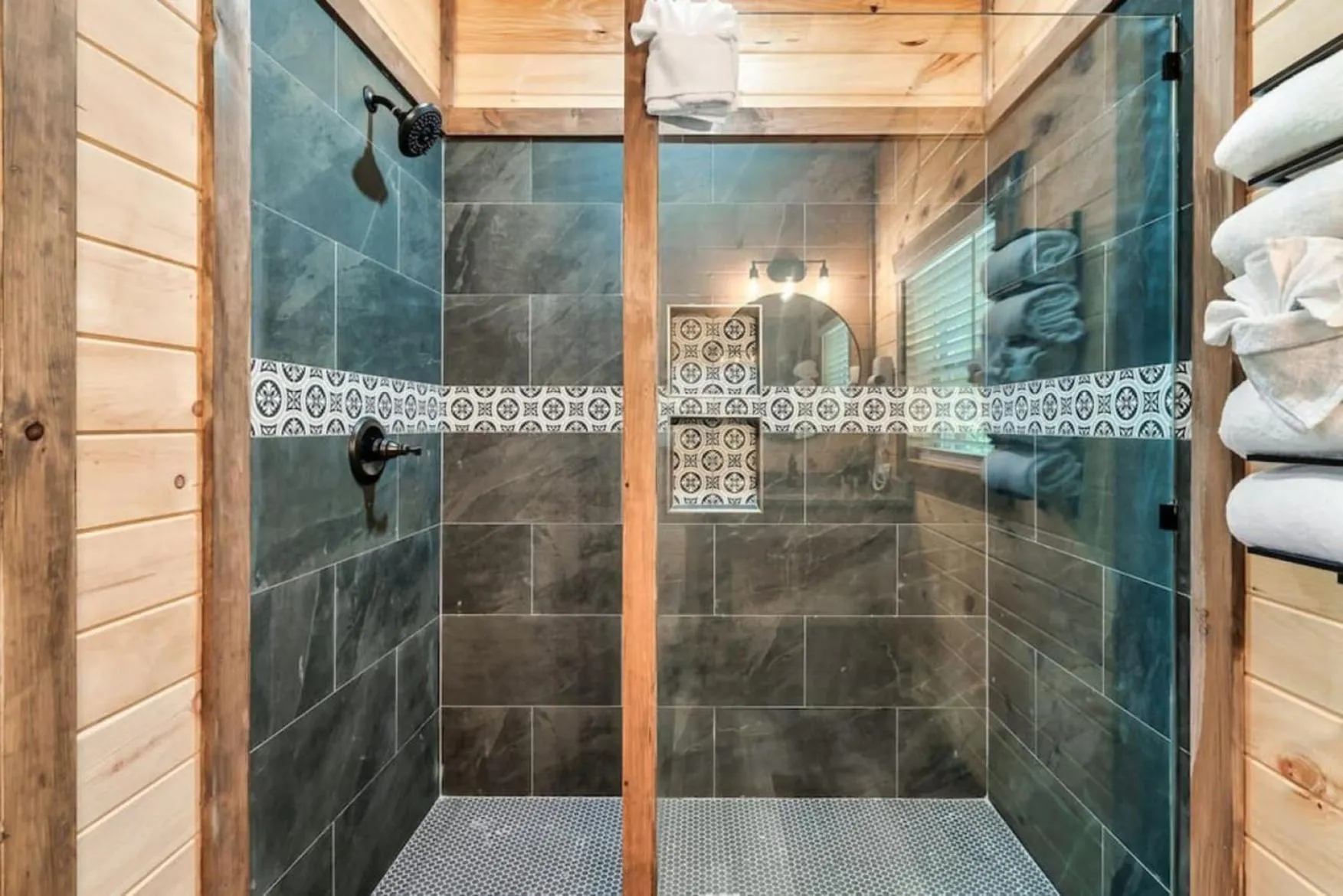 Shower in Tranquil Mountain Getaway By Ghosal Luxury Lodging