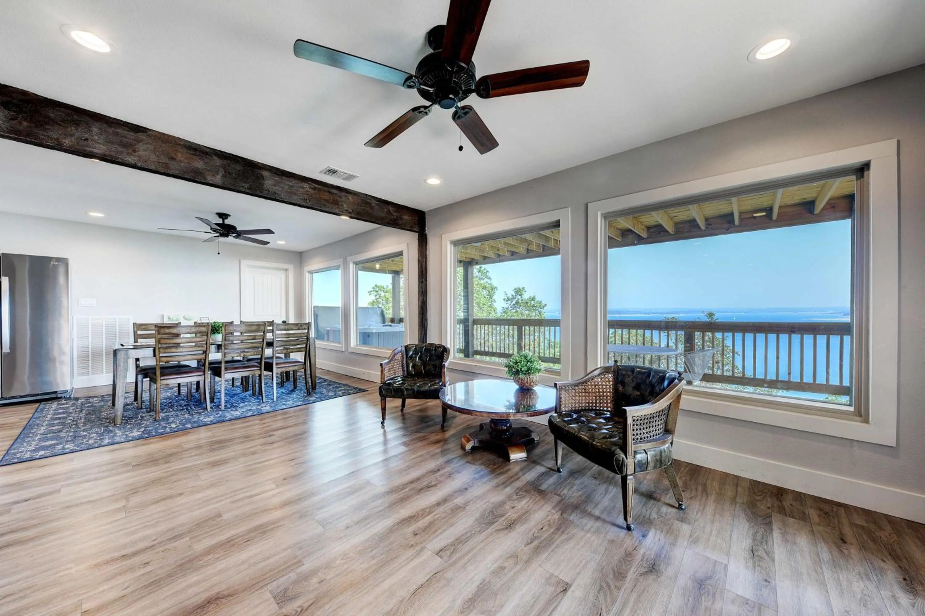 Dining area in Waterfront Lake House with Hot Tub & Firepit