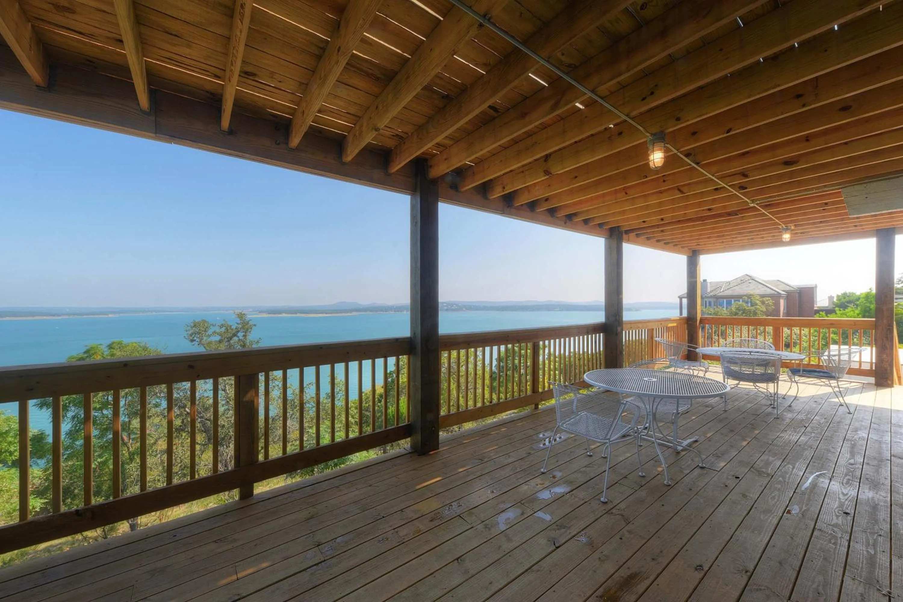 Balcony/Terrace in Waterfront Lake House with Hot Tub & Firepit