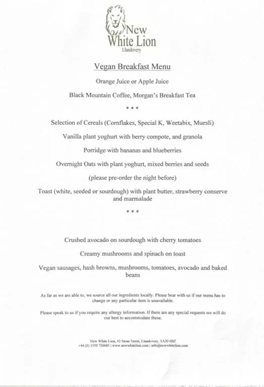 Breakfast in The New White Lion