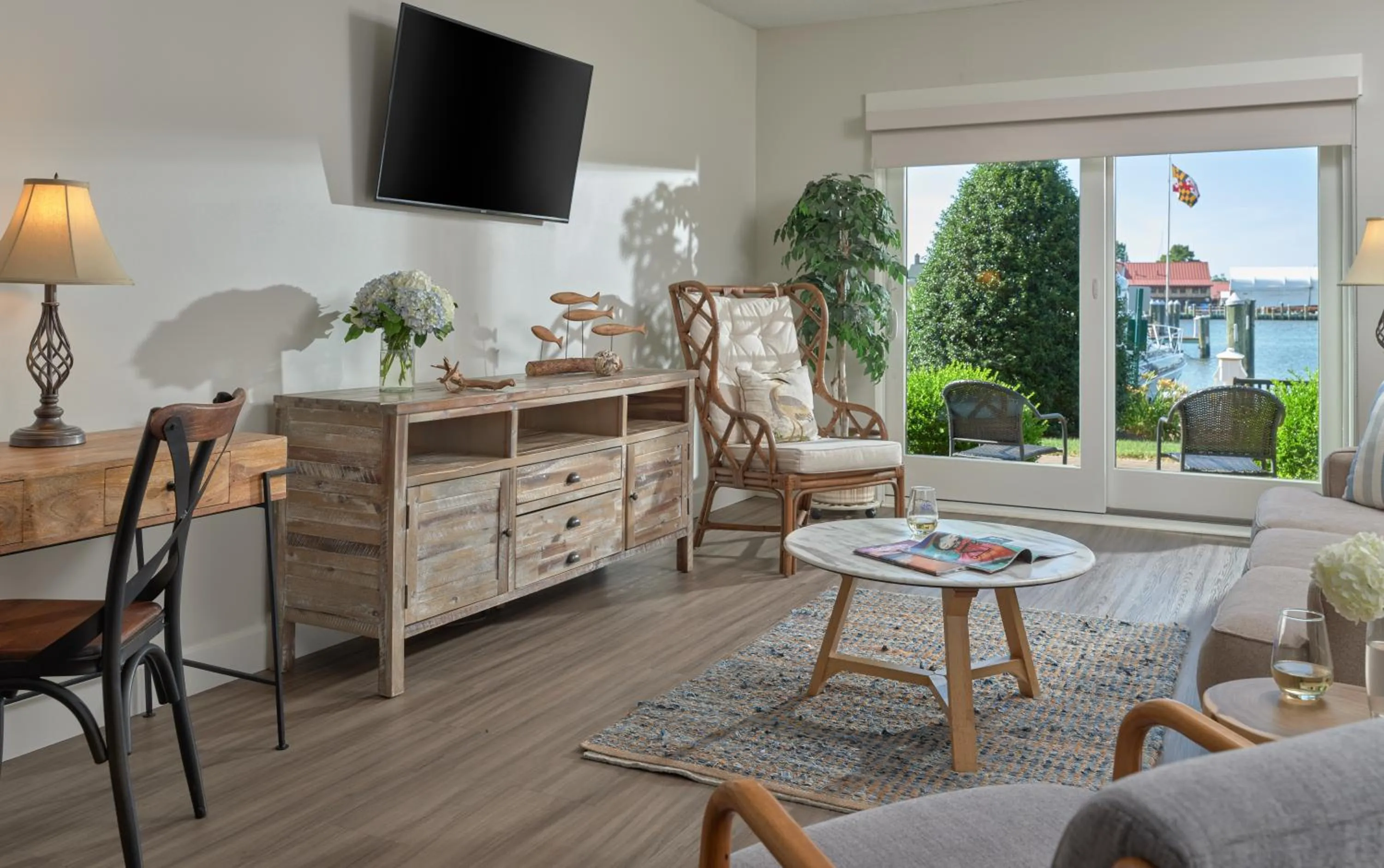 Waterfront Queen Suite with Patio in St Michaels Harbour Inn, Marina and Spa