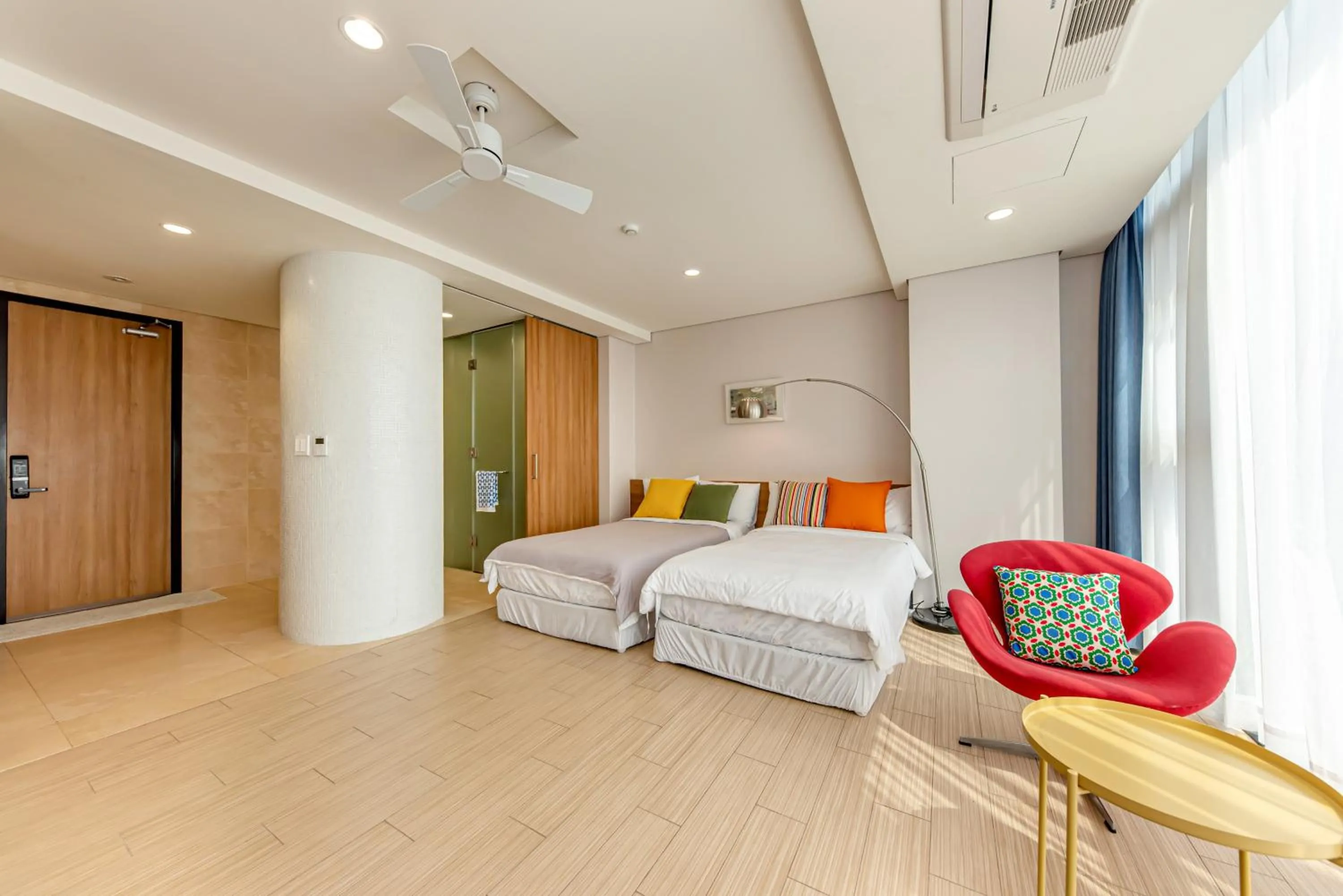 Decorative detail, Bed in Jeju Bom stay & Art Gallery