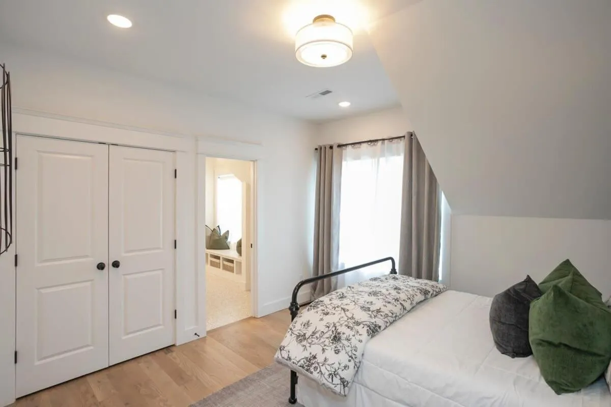 Bed in Custom Home Office Suite Game Room & Fire pit