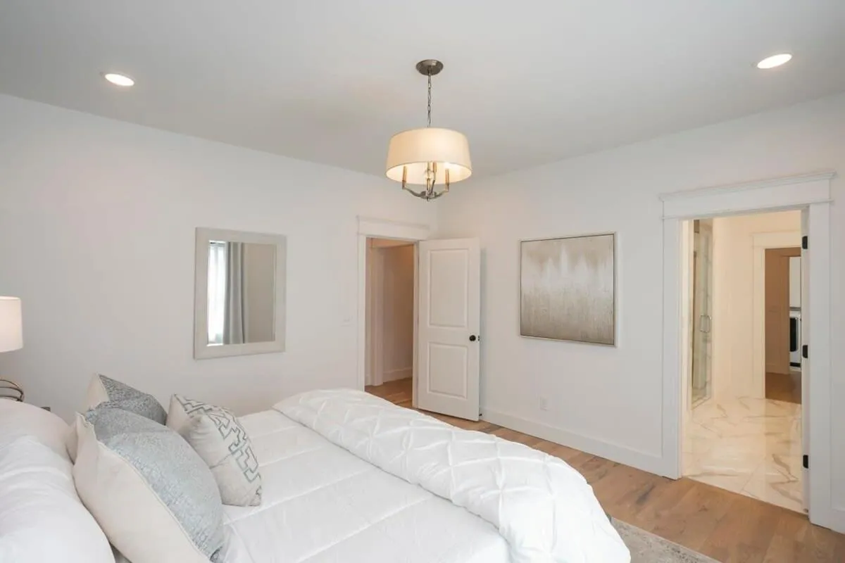 Bed in Custom Home Office Suite Game Room & Fire pit