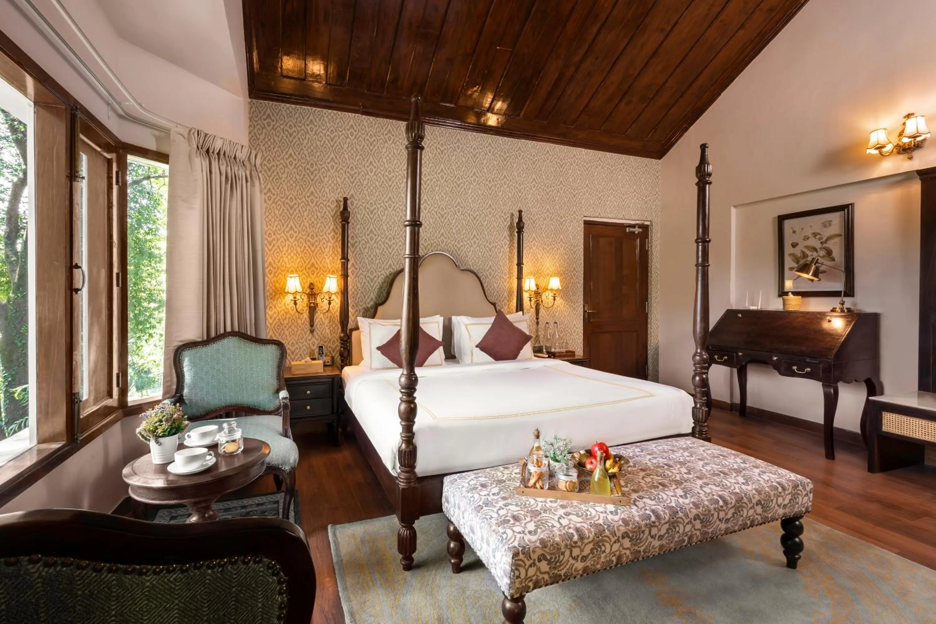 Seating area, Bed in Brij Anayra Dharamshala - A Himalayan Luxury Retreat