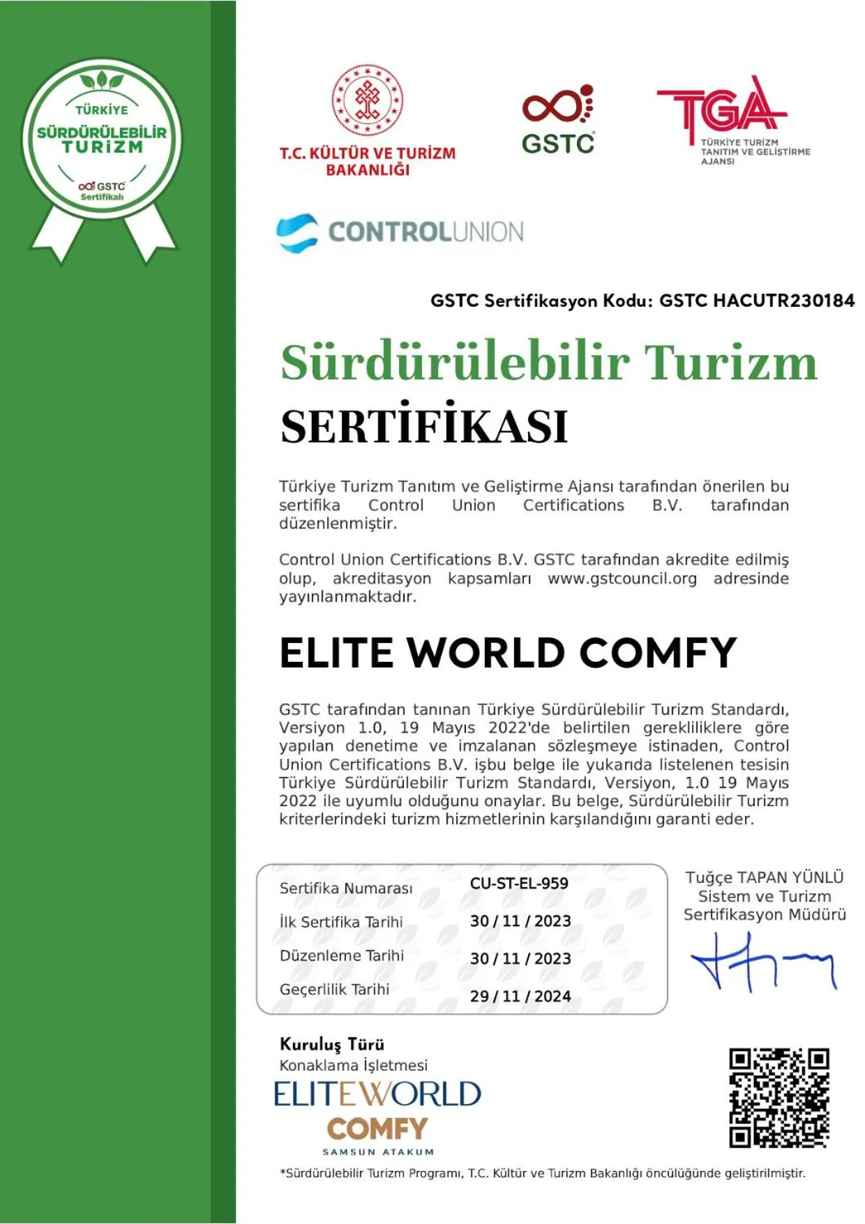 Logo/Certificate/Sign in Elite World Comfy Samsun Atakum