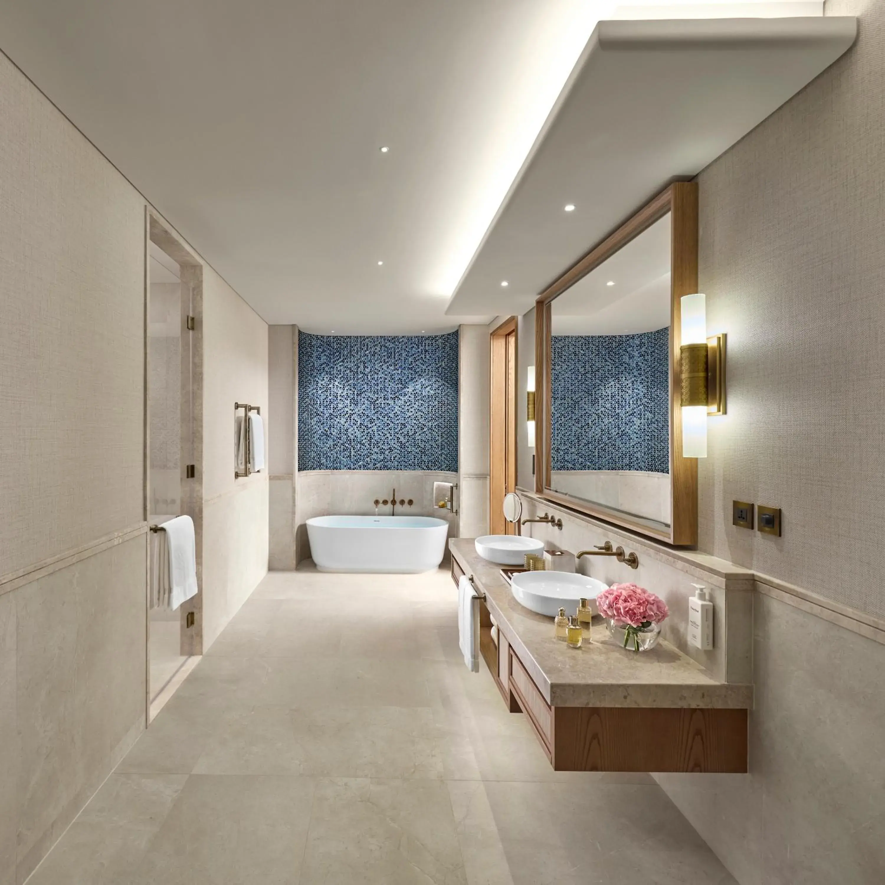 Bathroom, Bed in Mandarin Oriental, Muscat Bathroom, Bed in Mandarin Oriental, Muscat