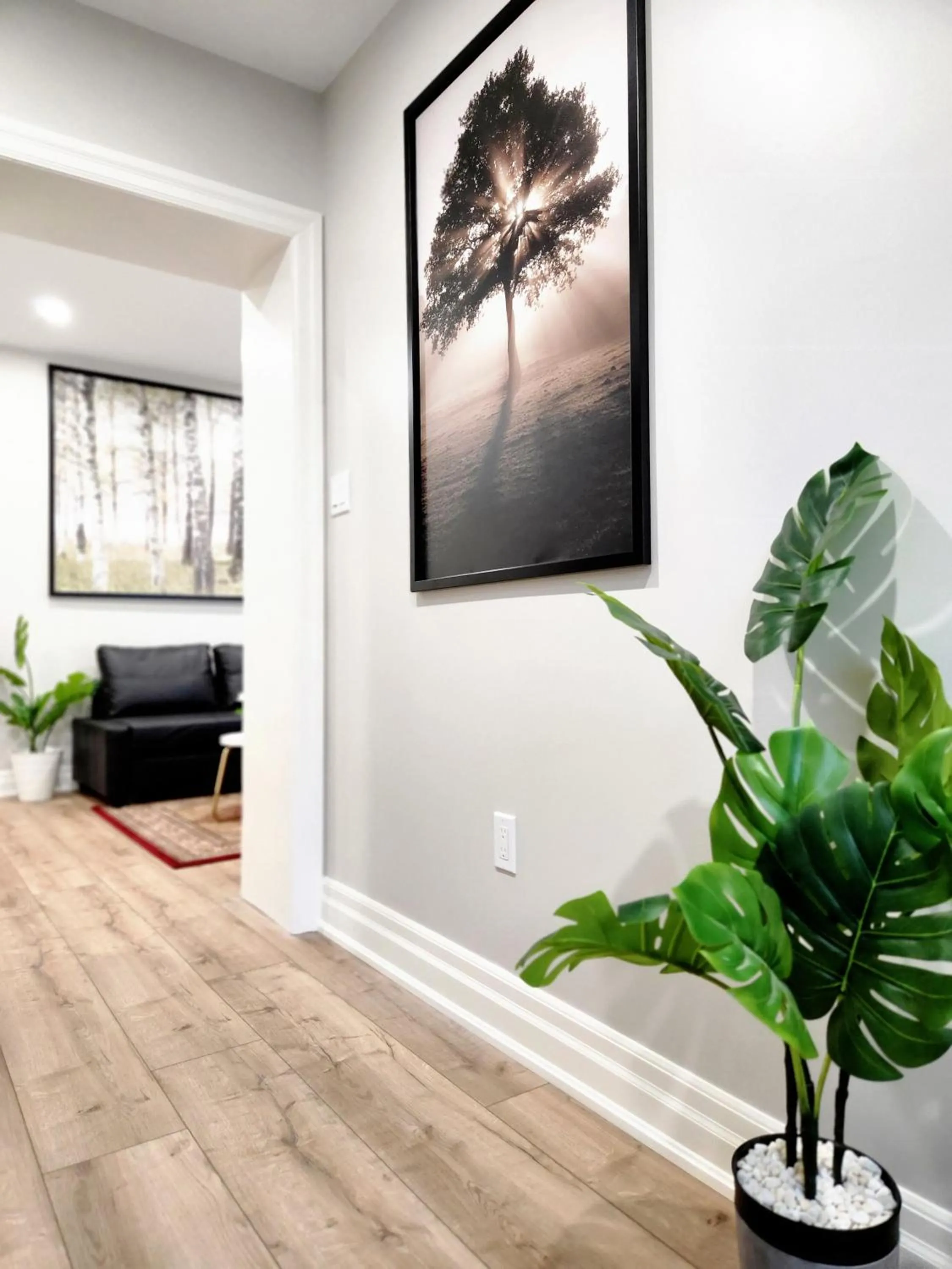 Living room, Bed in The Cozy Cove Modern King-Bedroom Full Apartment