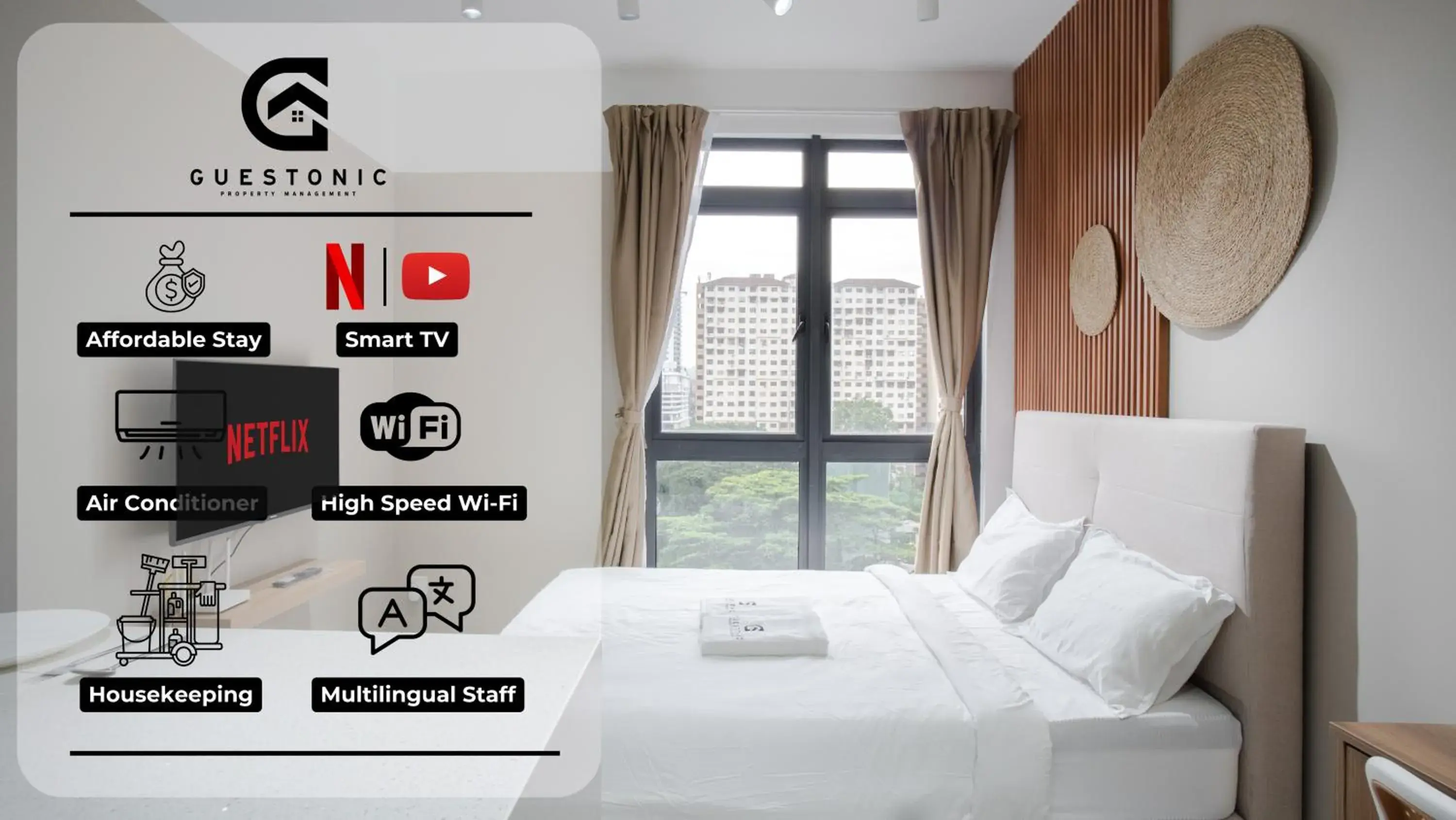 Bed in NeuSuite Cozy Studio by GUESTONIC Bed in NeuSuite Cozy Studio by GUESTONIC