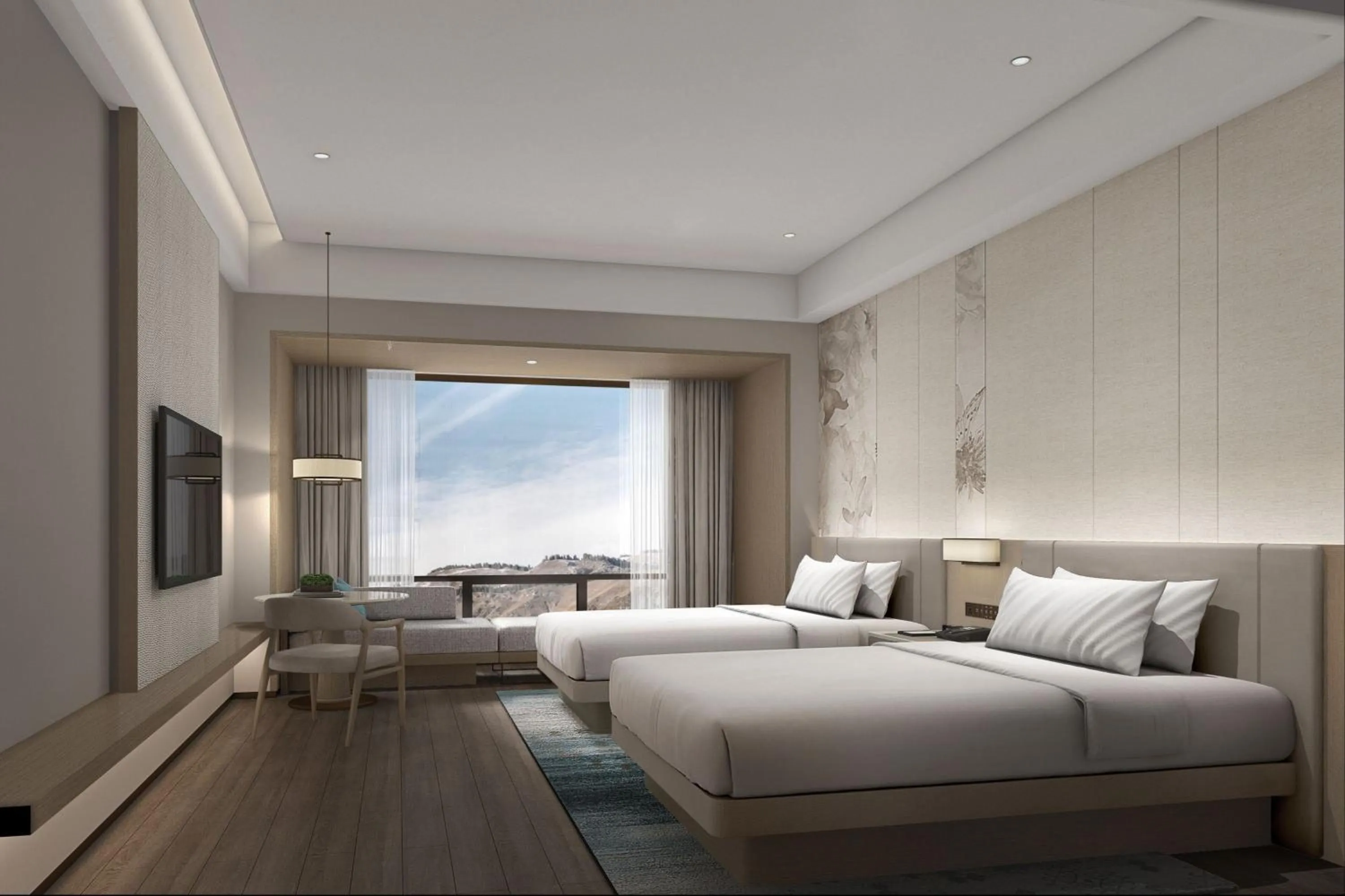 Standard Double Room with Two Double Beds and Mountain View in Courtyard by Marriott Jiuzhaigou