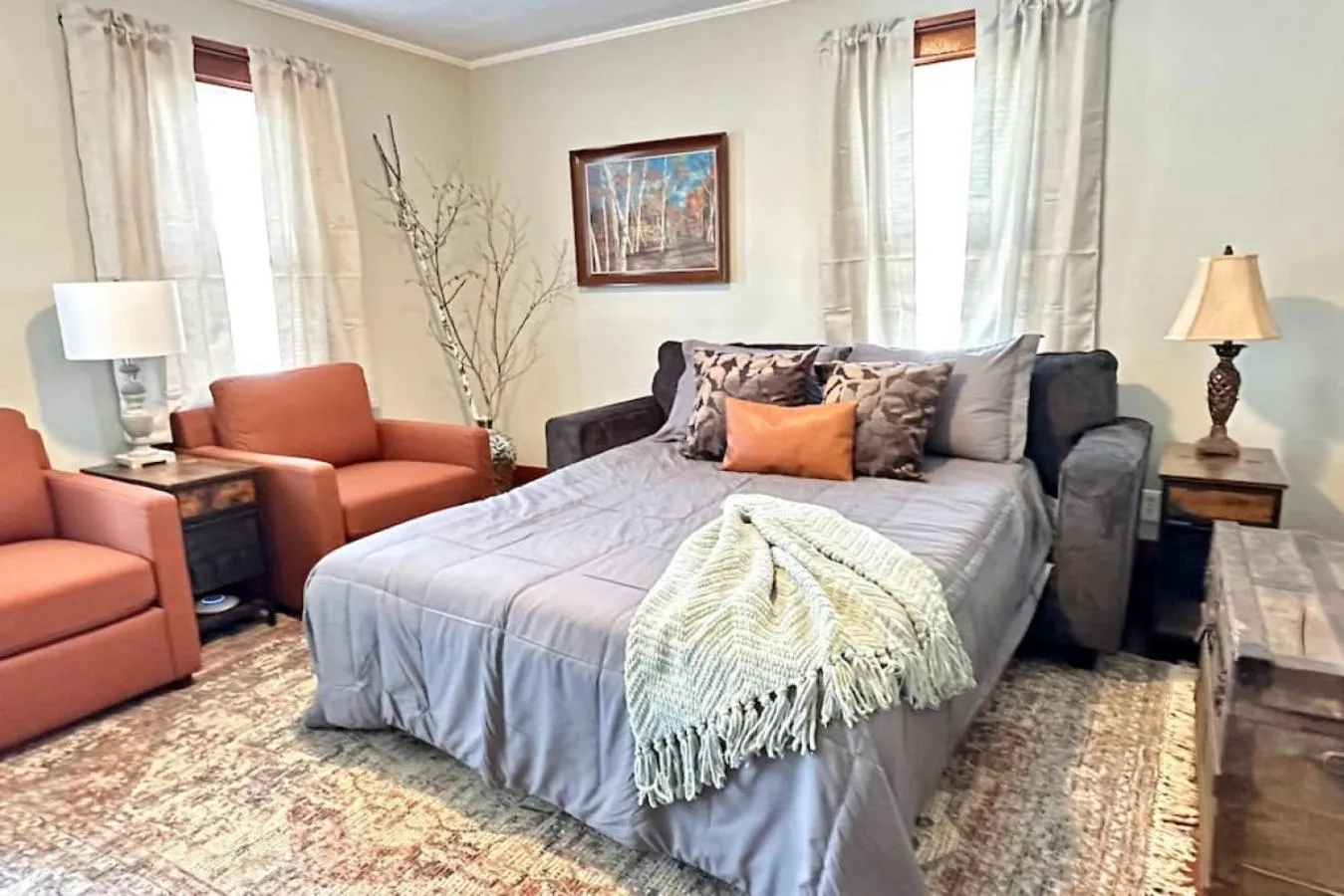 Living room, Bed in 3 beds in Gorham direct trail access