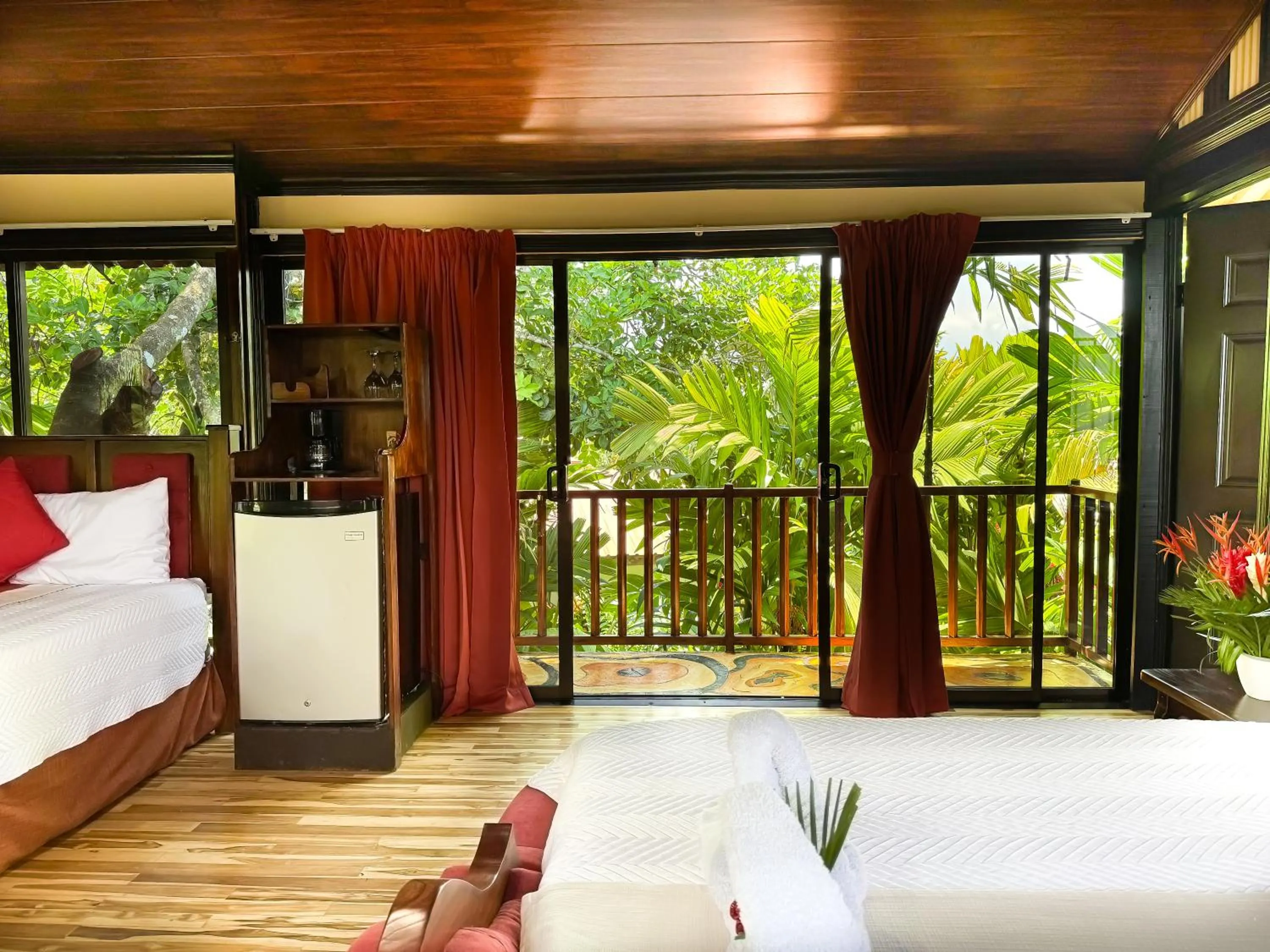 View (from property/room), Bed in Hotel Heliconias Nature Inn & Hot Springs