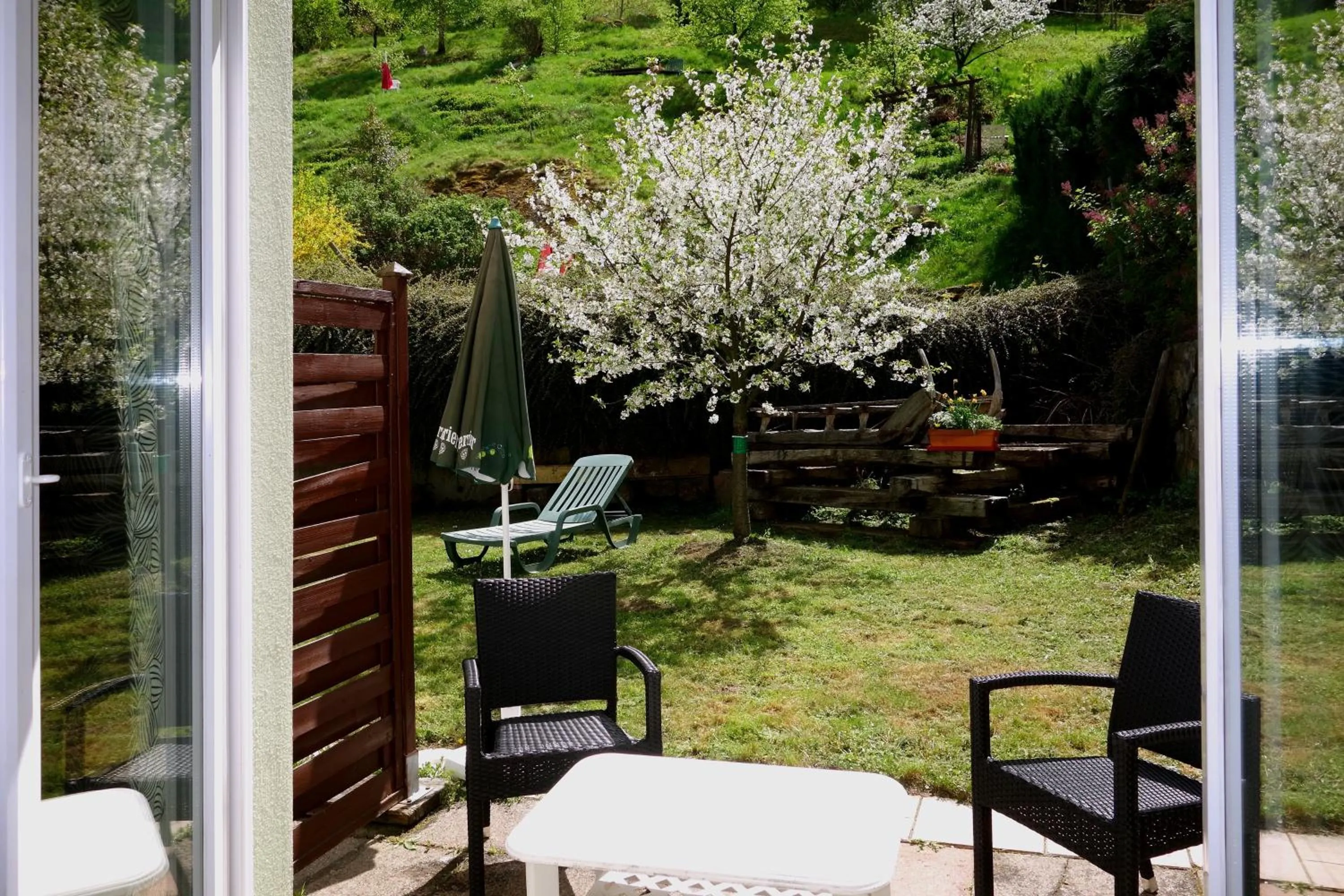 Garden view in Logis Hôtel - Restaurant Aux Bruyères