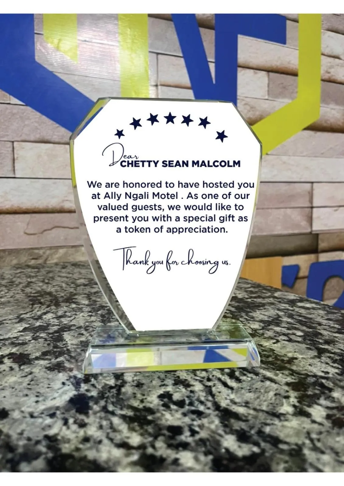 Certificate/Award in ALLY NGALI MOTEL