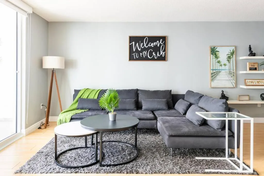 Living room in Brickell Center w/City & Bay View + FREE Parking!