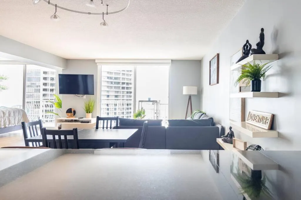Living room in Brickell Center w/City & Bay View + FREE Parking!
