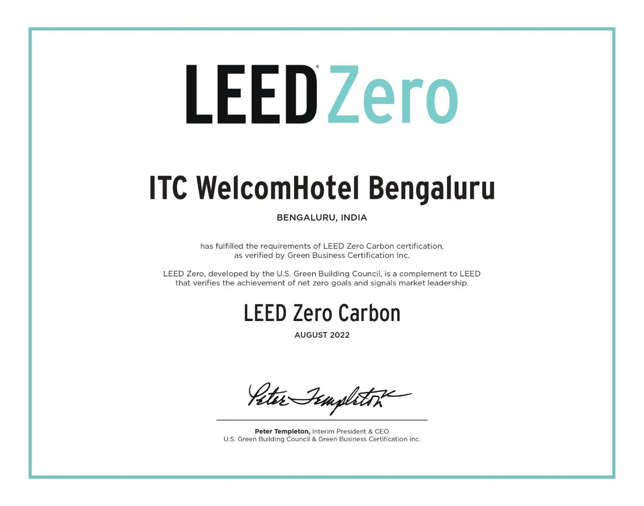Certificate/Award in Welcomhotel by ITC Hotels, Richmond Road, Bengaluru