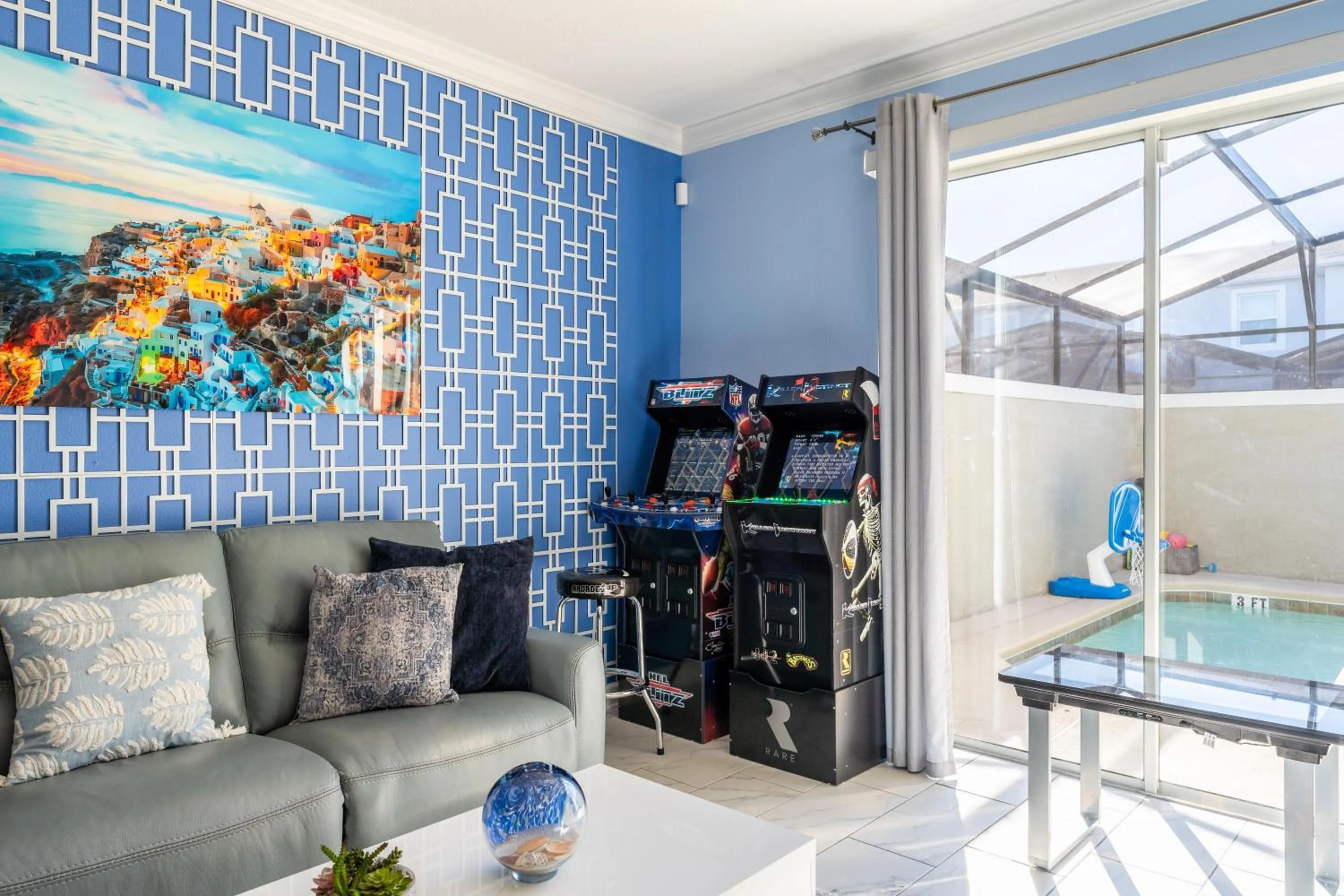 Living room in Family Retreat near Disney with Pool & Hot Tub!