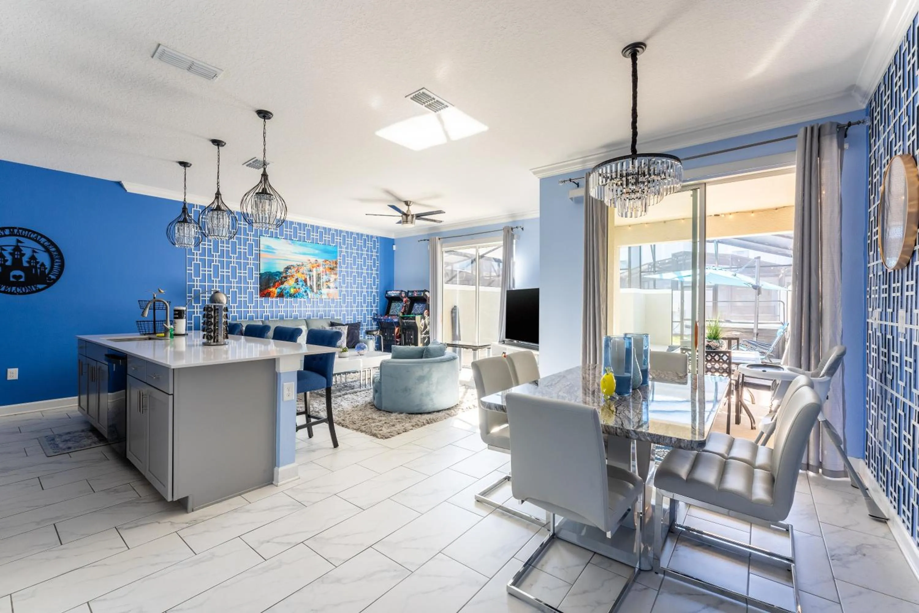 Living room in Family Retreat near Disney with Pool & Hot Tub!