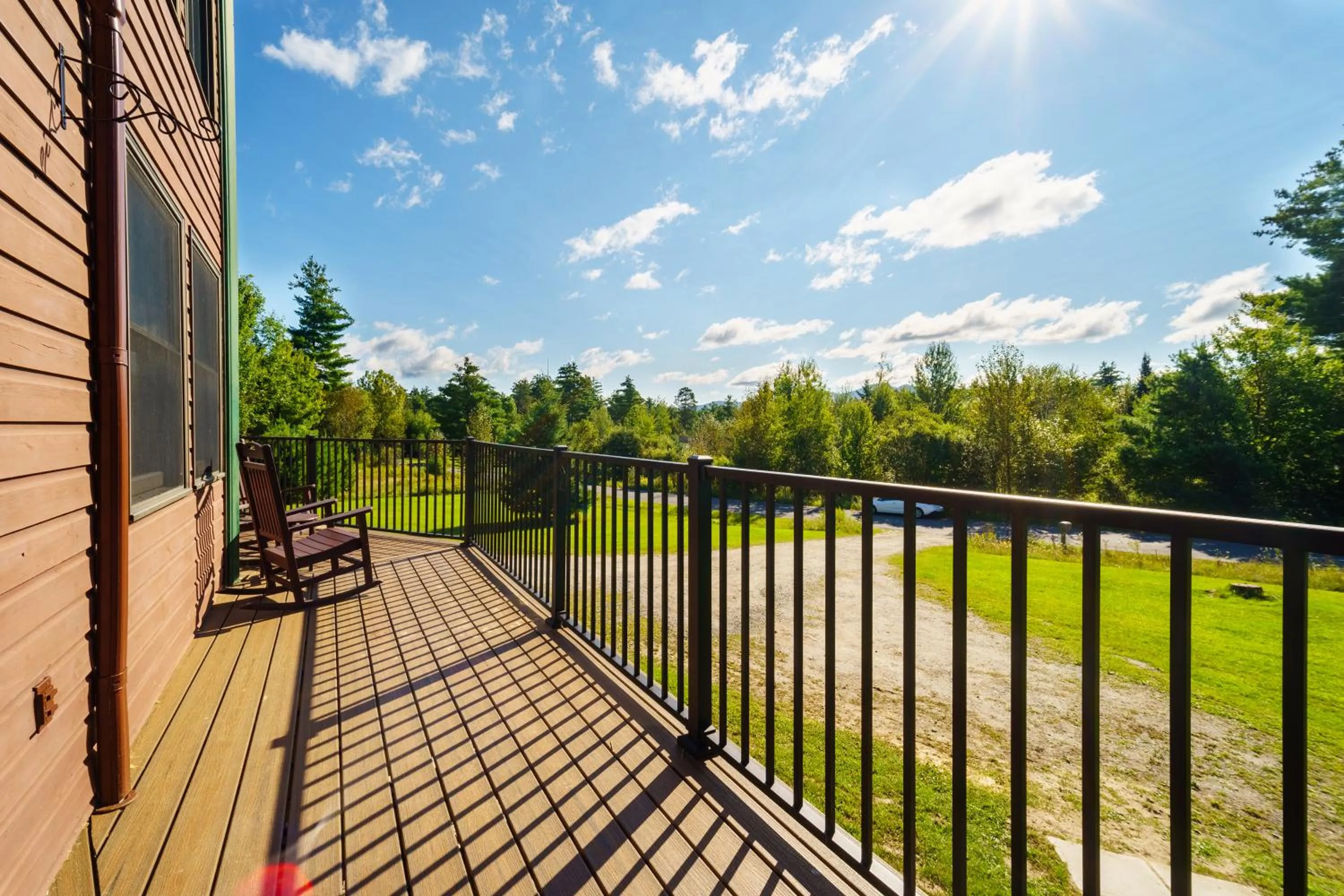 Balcony/Terrace in Adirondack Alpine Cabin with Hot Tub, Near Whiteface, Lake Placid, Game Rm, Fenced Yard, Views