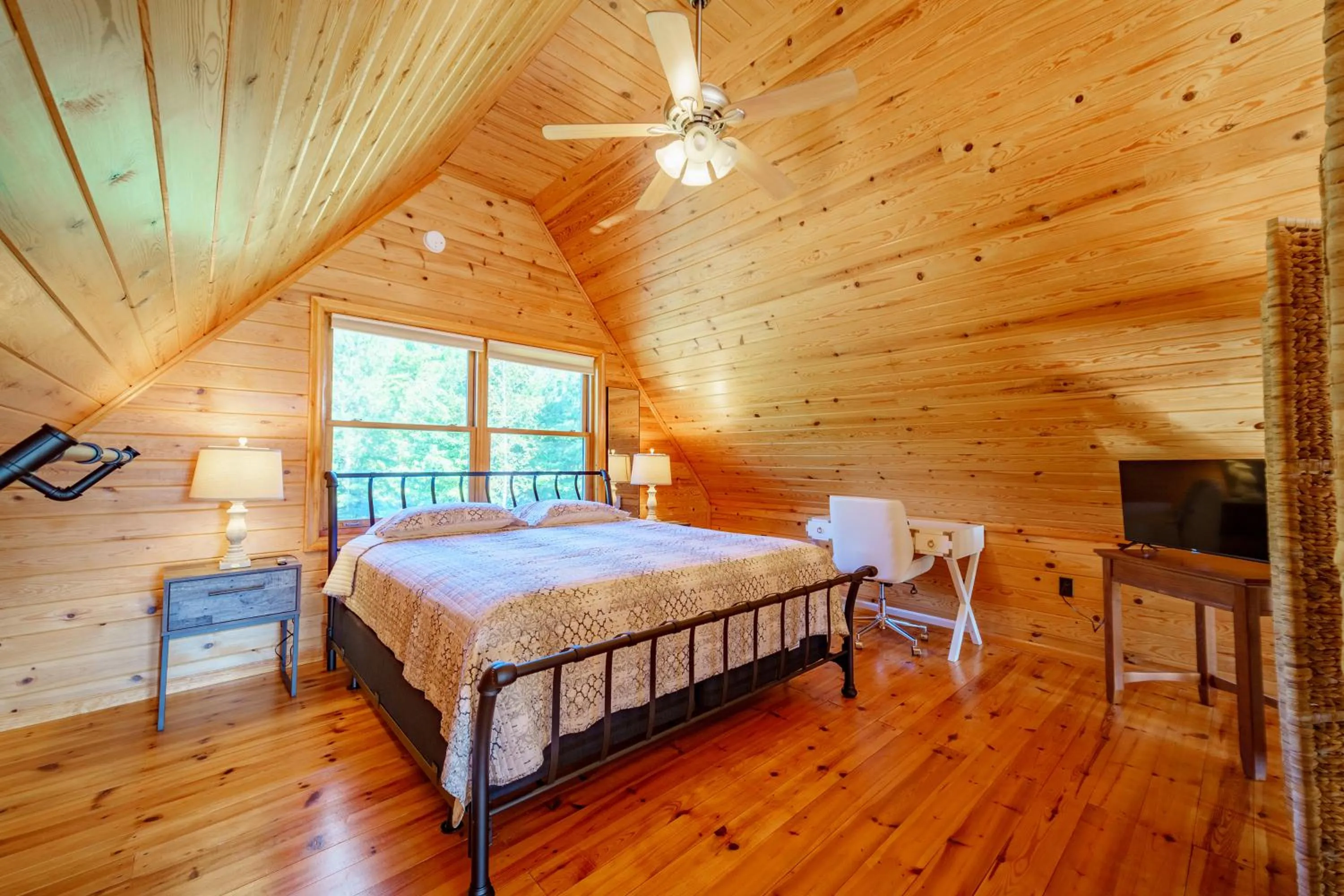 Bed in Adirondack Alpine Cabin with Hot Tub, Near Whiteface, Lake Placid, Game Rm, Fenced Yard, Views