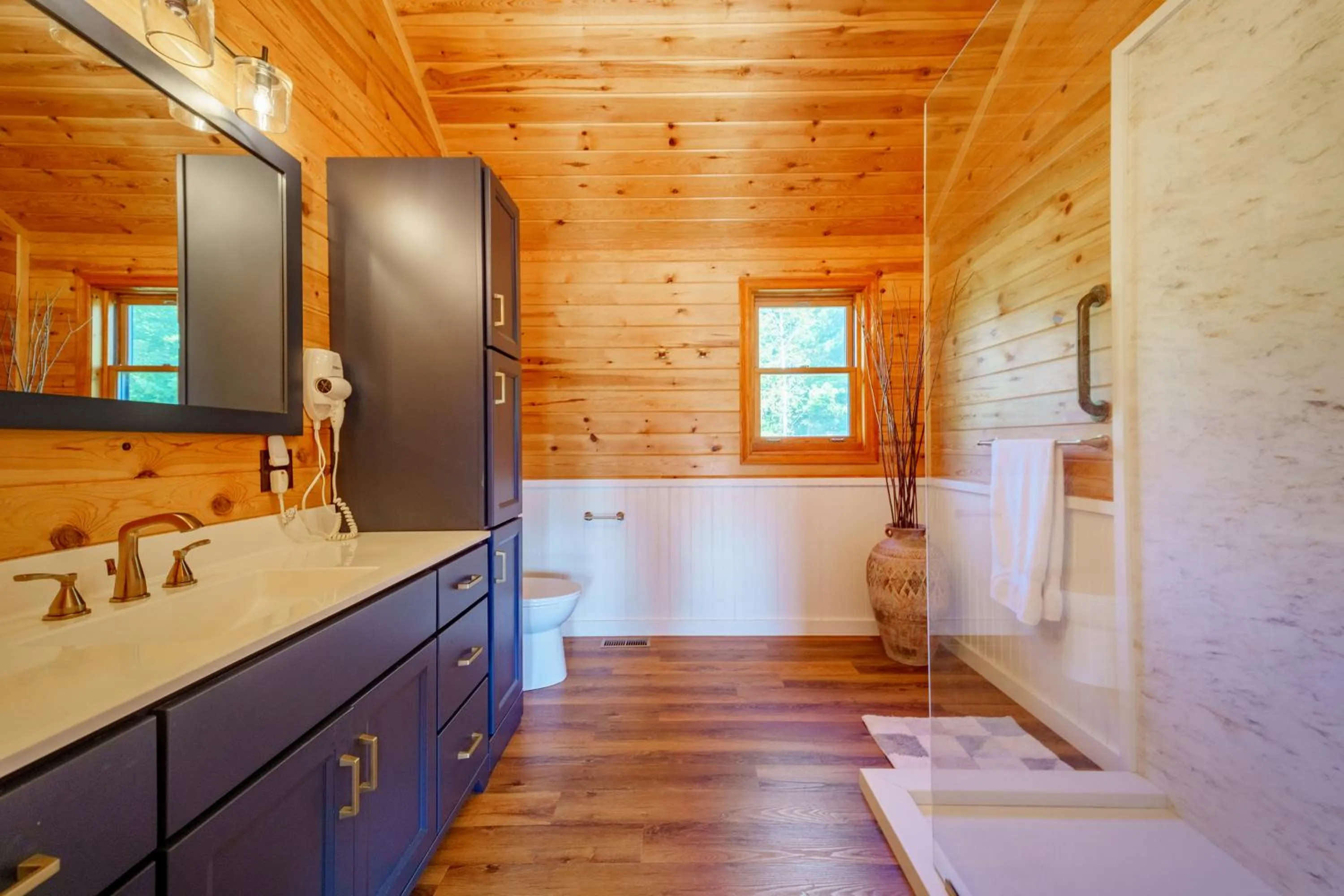 Shower in Adirondack Alpine Cabin with Hot Tub, Near Whiteface, Lake Placid, Game Rm, Fenced Yard, Views