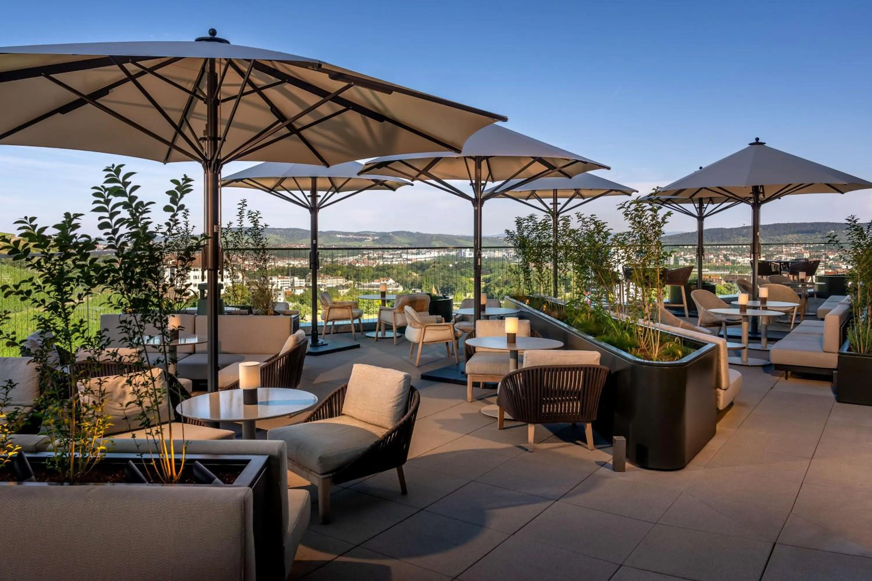 Lounge or bar in Radisson Blu Hotel at Porsche Design Tower Stuttgart