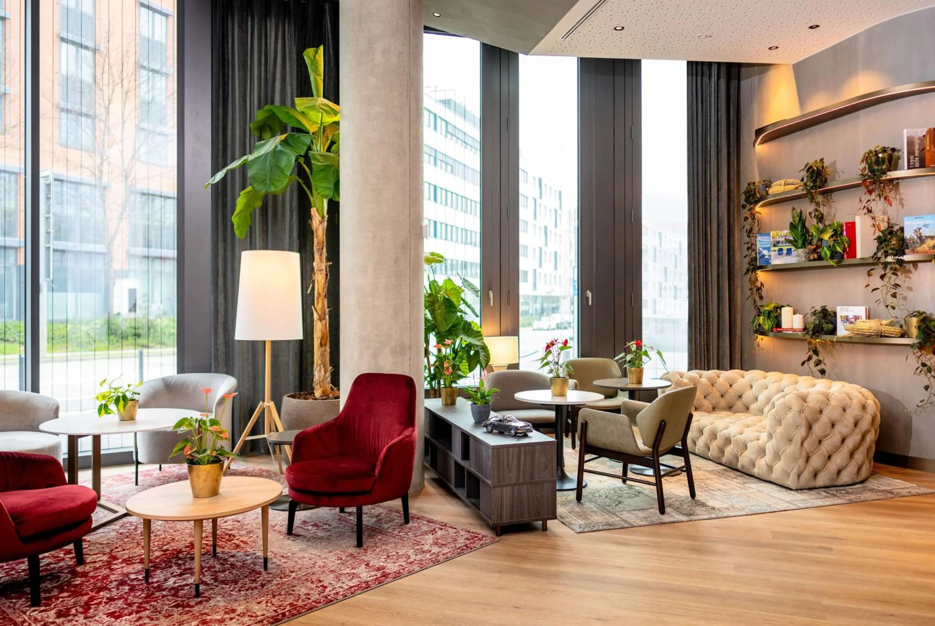 Lobby or reception in Radisson Blu Hotel at Porsche Design Tower Stuttgart