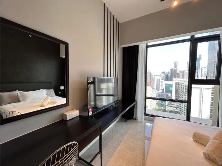 Bedroom, Bed in Axon Residence at Pavilion KLCC KL Tower view by KIMIRO