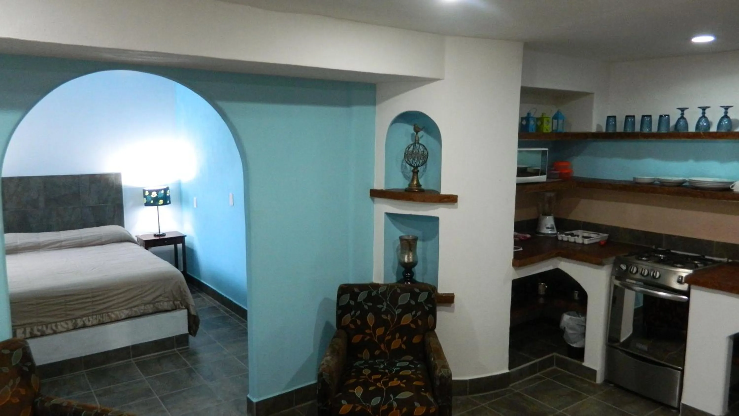 Kitchen or kitchenette, Bed in Hotel Condominium La Posada de Bucerias