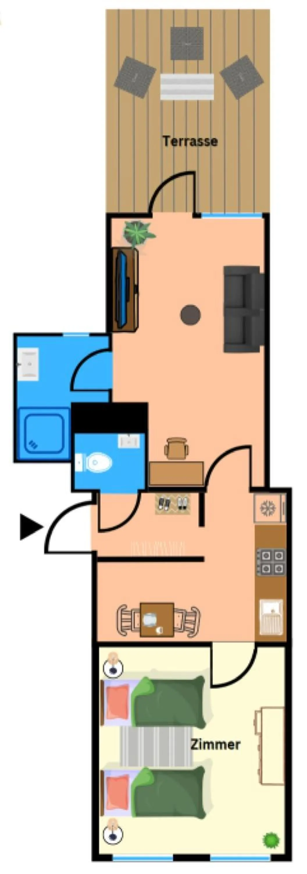 Floor plan in Gemütliche Unterkünfte für längeren Aufenthalt und Monteure inkl Balkon, Waschmaschine, WiFi, Küche und Parkplatz