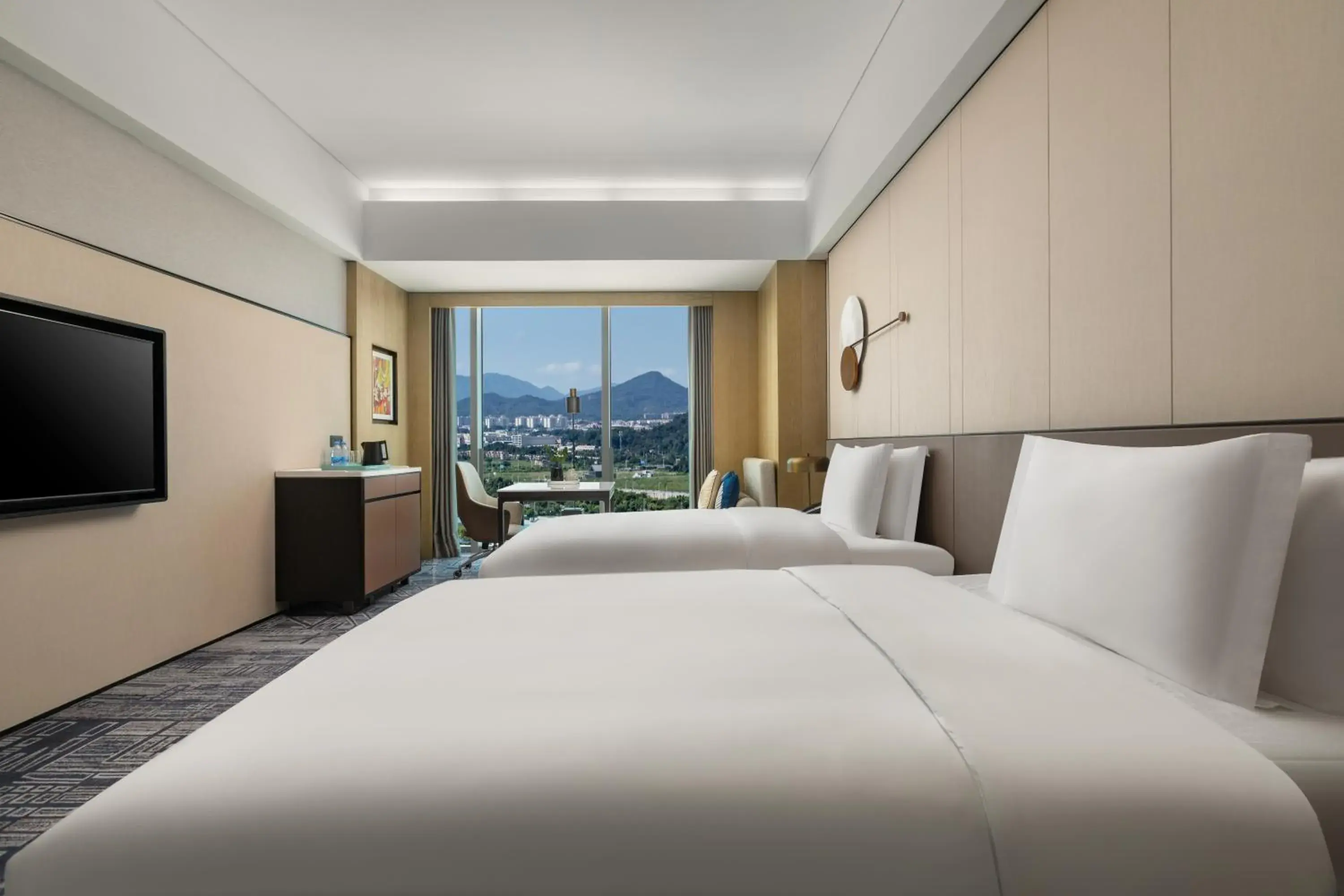 Mountain view, Bed in Crowne Plaza Jiangmen Binjiang by IHG Mountain view, Bed in Crowne Plaza Jiangmen Binjiang by IHG