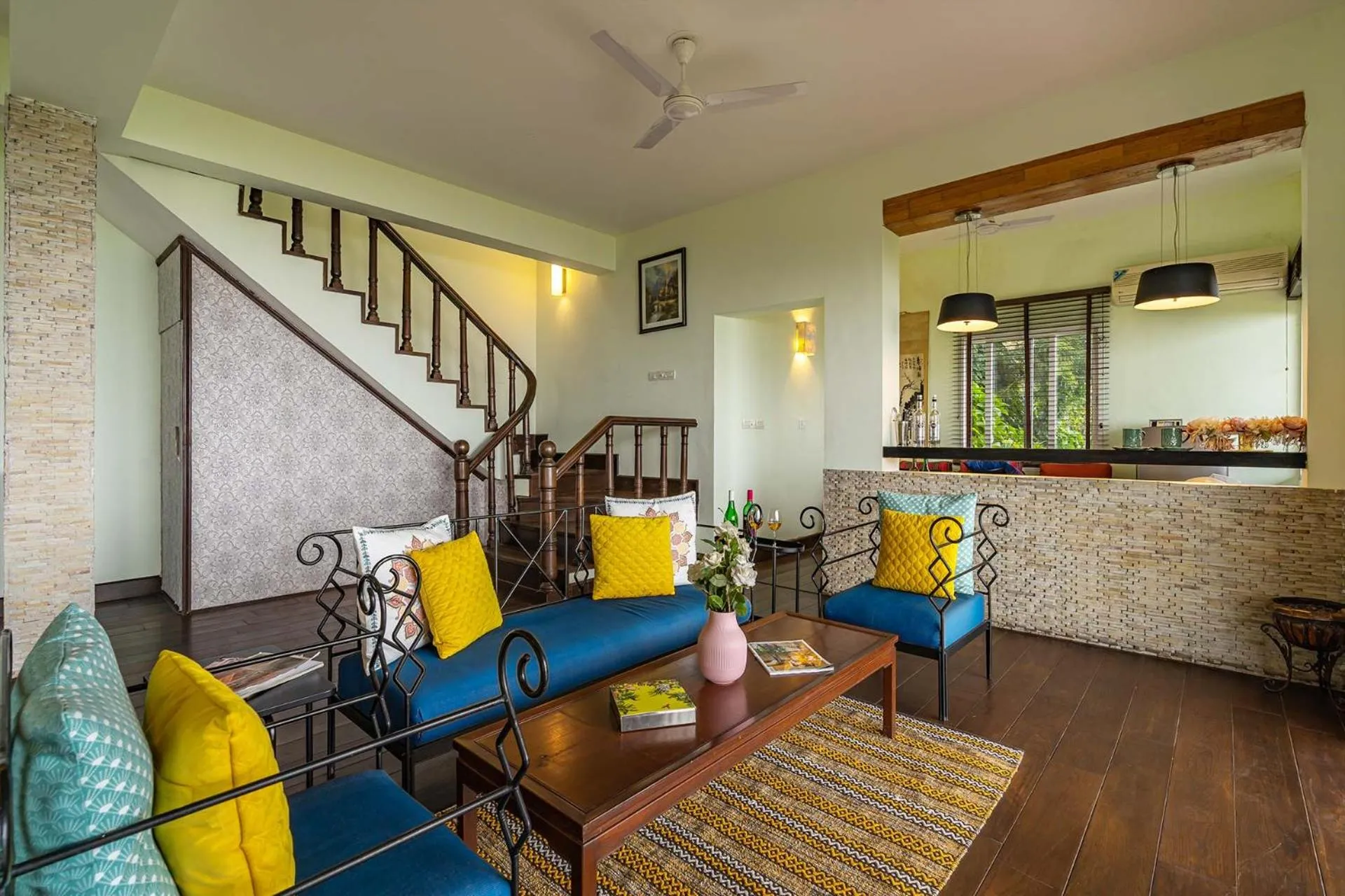 Living room in StayVista at Ludlow House Luxury Villa with Lawn & Fireplace at Mall Road