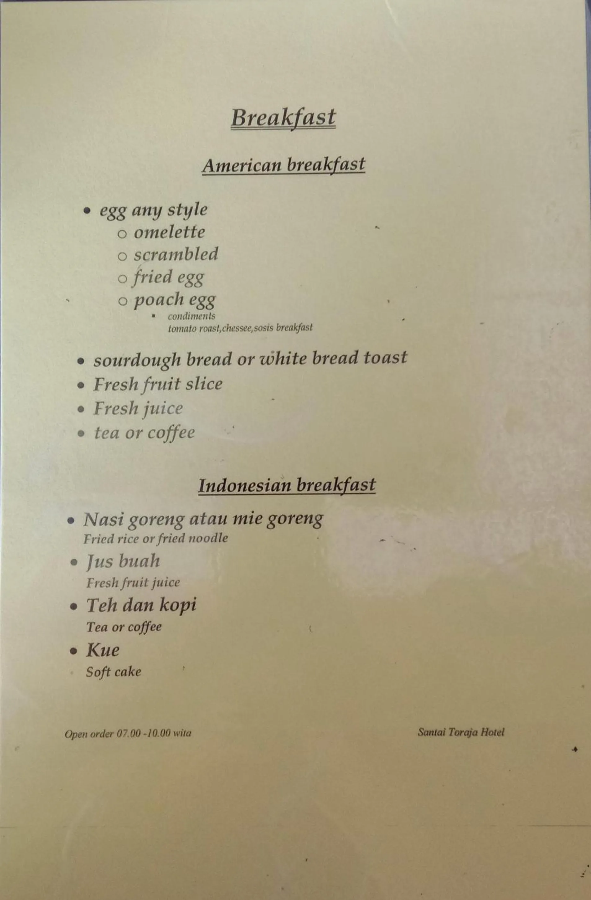 Breakfast in Santai Toraja
