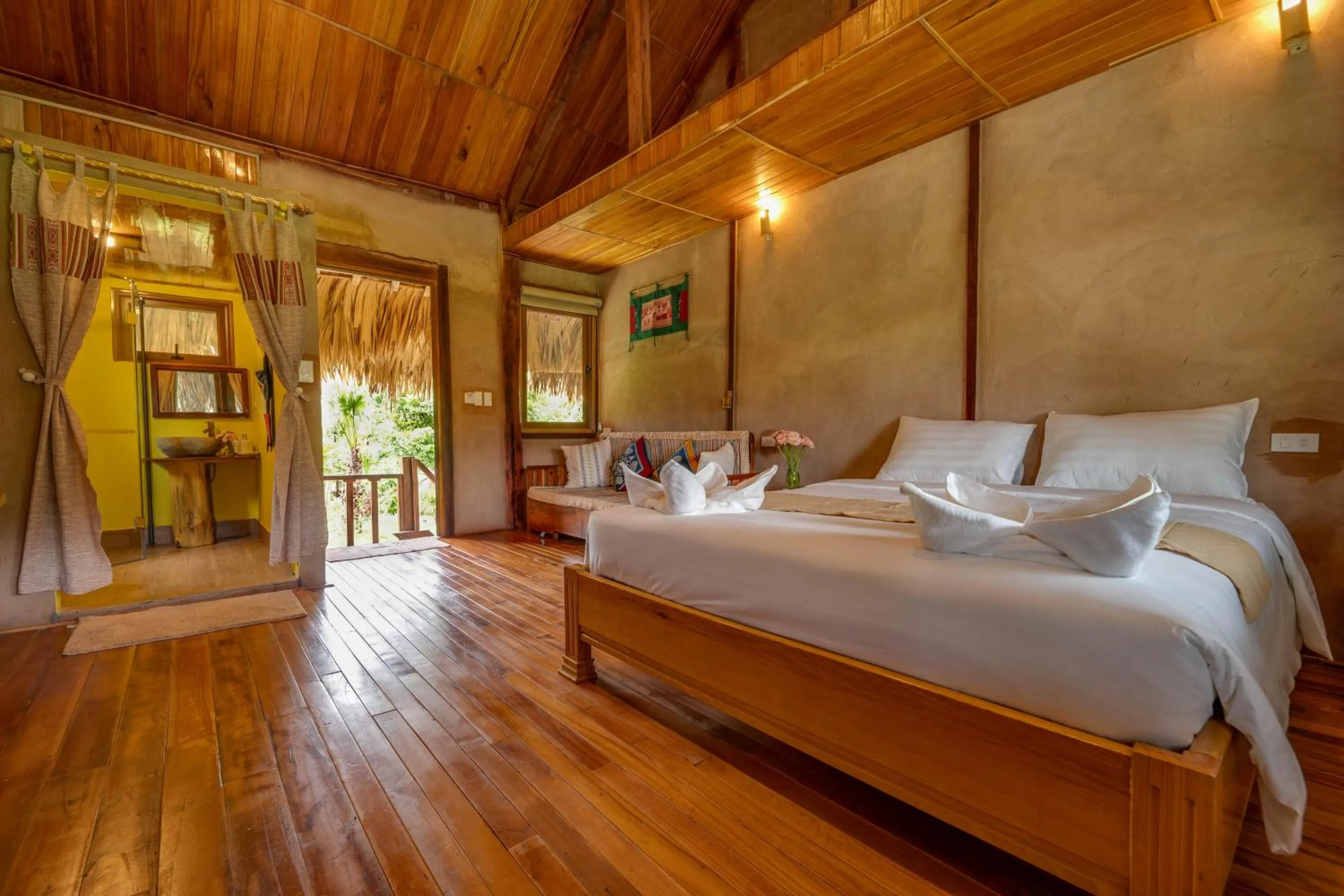 Bed in Mai Chau Onsen Retreat