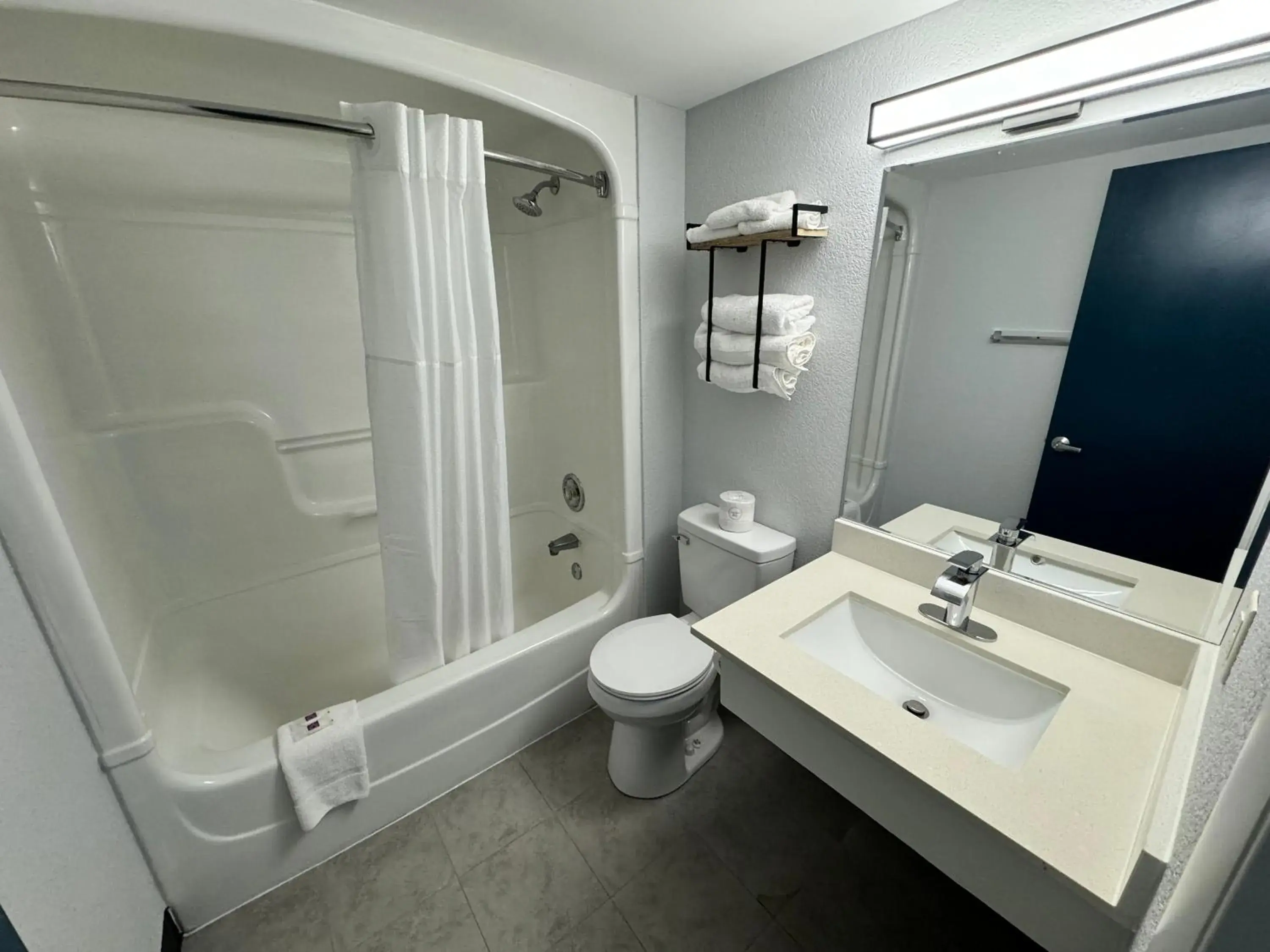 Bathroom in Studio 6 Suites East Syracuse NY Airport