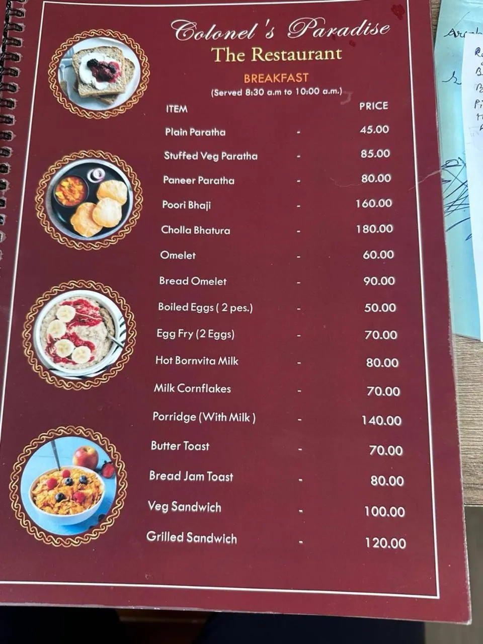 Food and drinks in Hotel Colonels Paradise