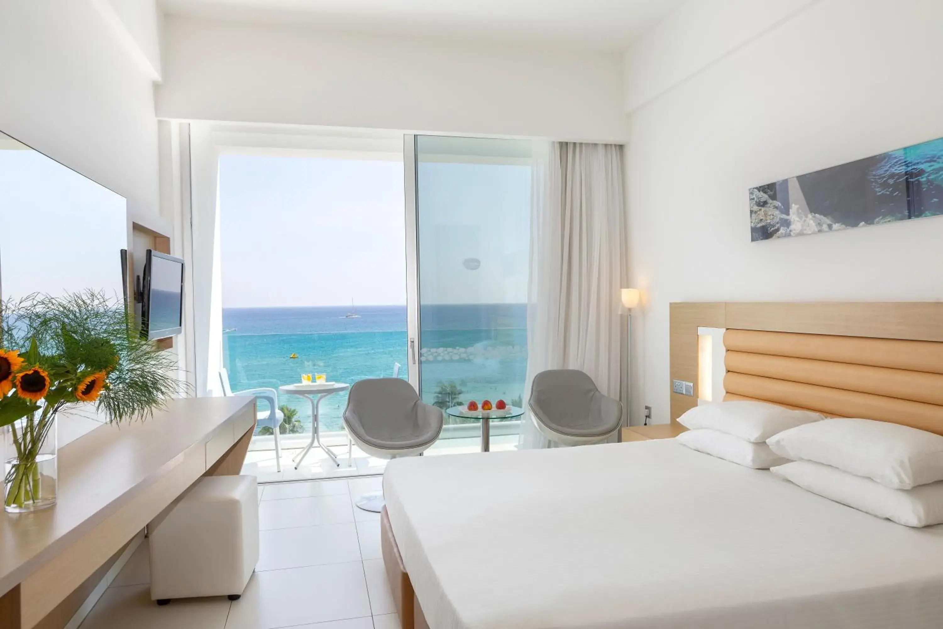 View (from property/room), Bed in Vrissaki Beach Hotel View (from property/room), Bed in Vrissaki Beach Hotel